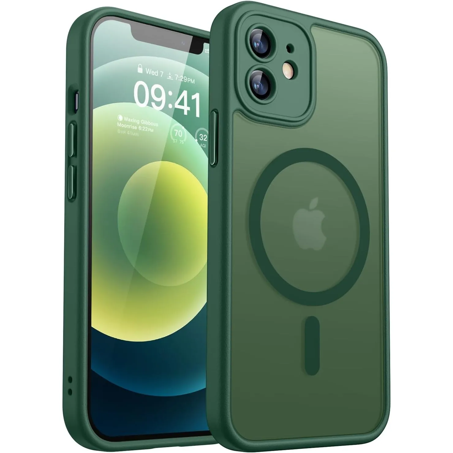 CANSHN für iPhone 12 Hülle mit Kameraschutz, Dunkelgrün