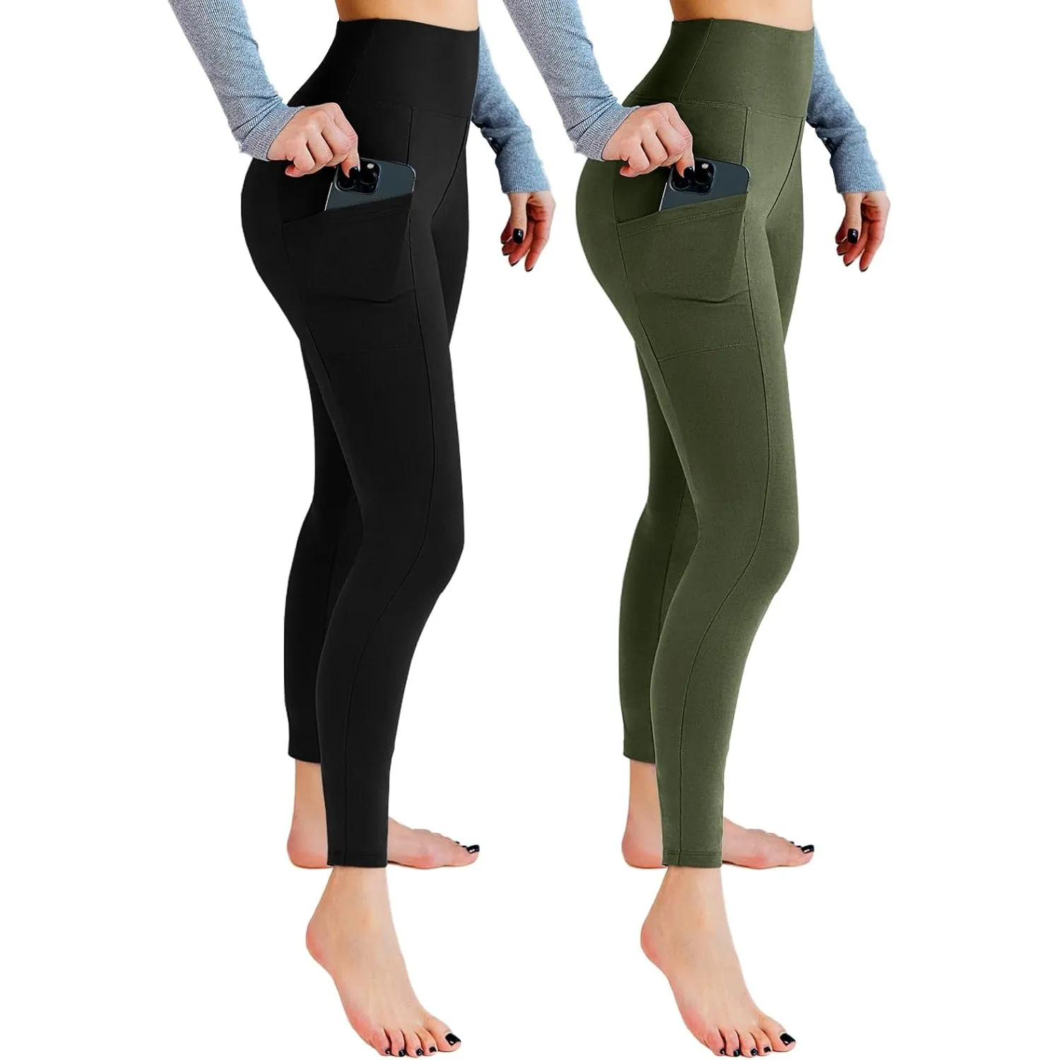 Leafigure 2er Pack High Waist Leggings Damen mit Taschen | Blickdichter Stoff, Elastischer 4-Wege-Stretch, Ideal für Gy…