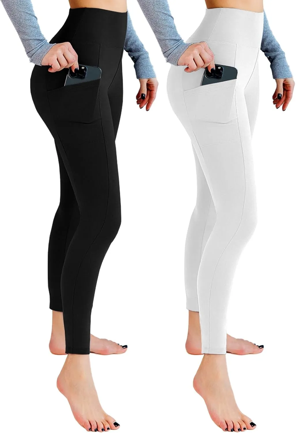 Leafigure 2er Pack Sport Leggings Damen High Waist Sporthose Damen Mit Taschen Gym Leggings Blickdicht für Sport Yoga