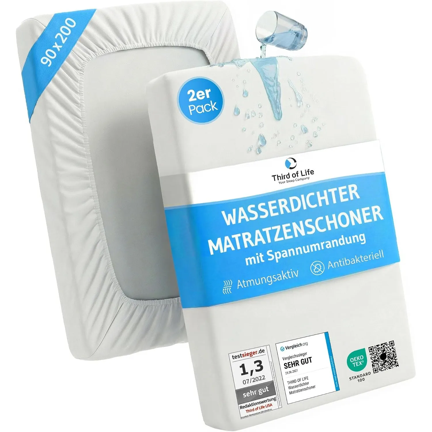 Matratzenschoner 90 x 200 Doppelpack, wasserdichte Inkontinenzunterlage