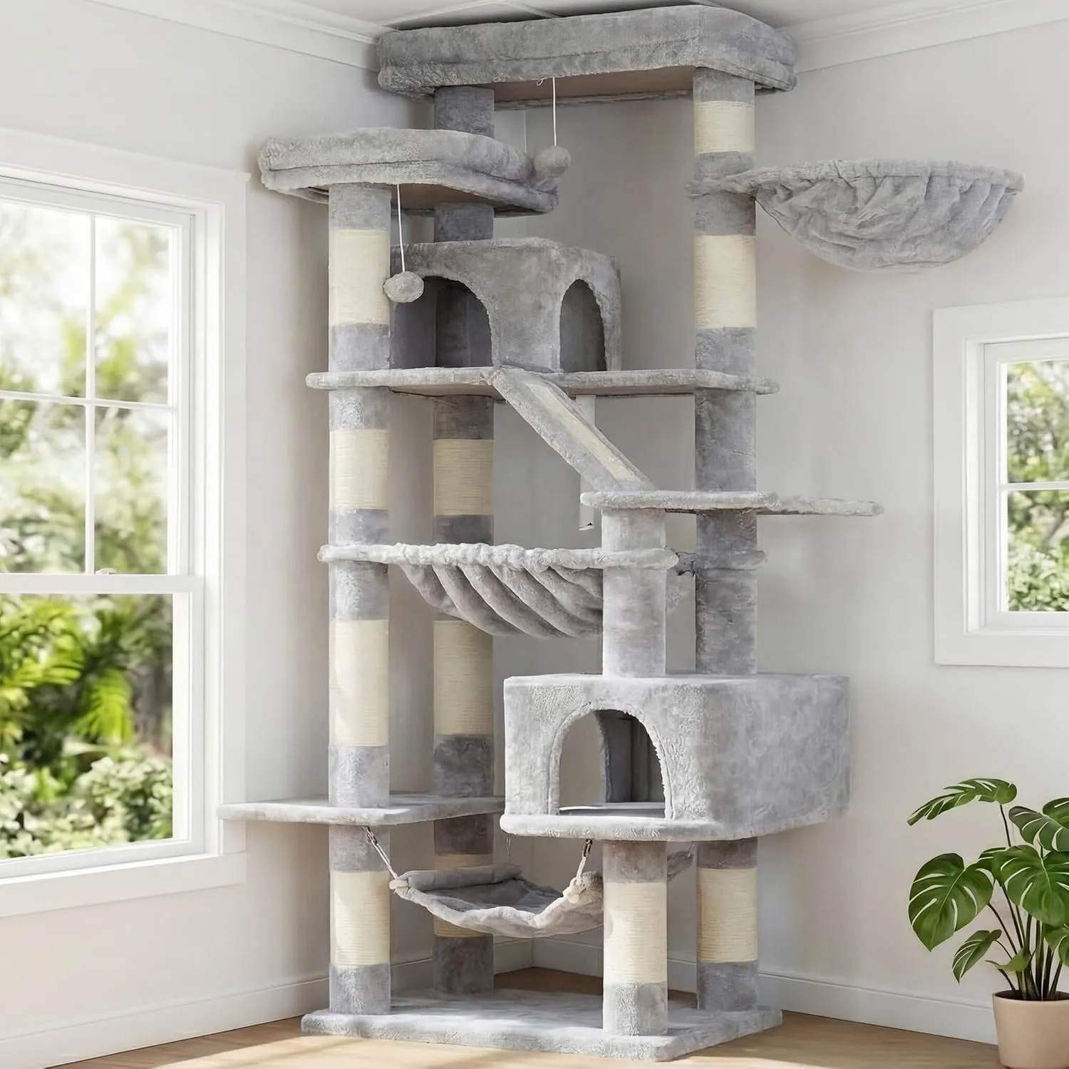 Heybly Kratzbaum, 180cm Katzenbaum für Wohnungskatzen, Hellgrau HCT034W