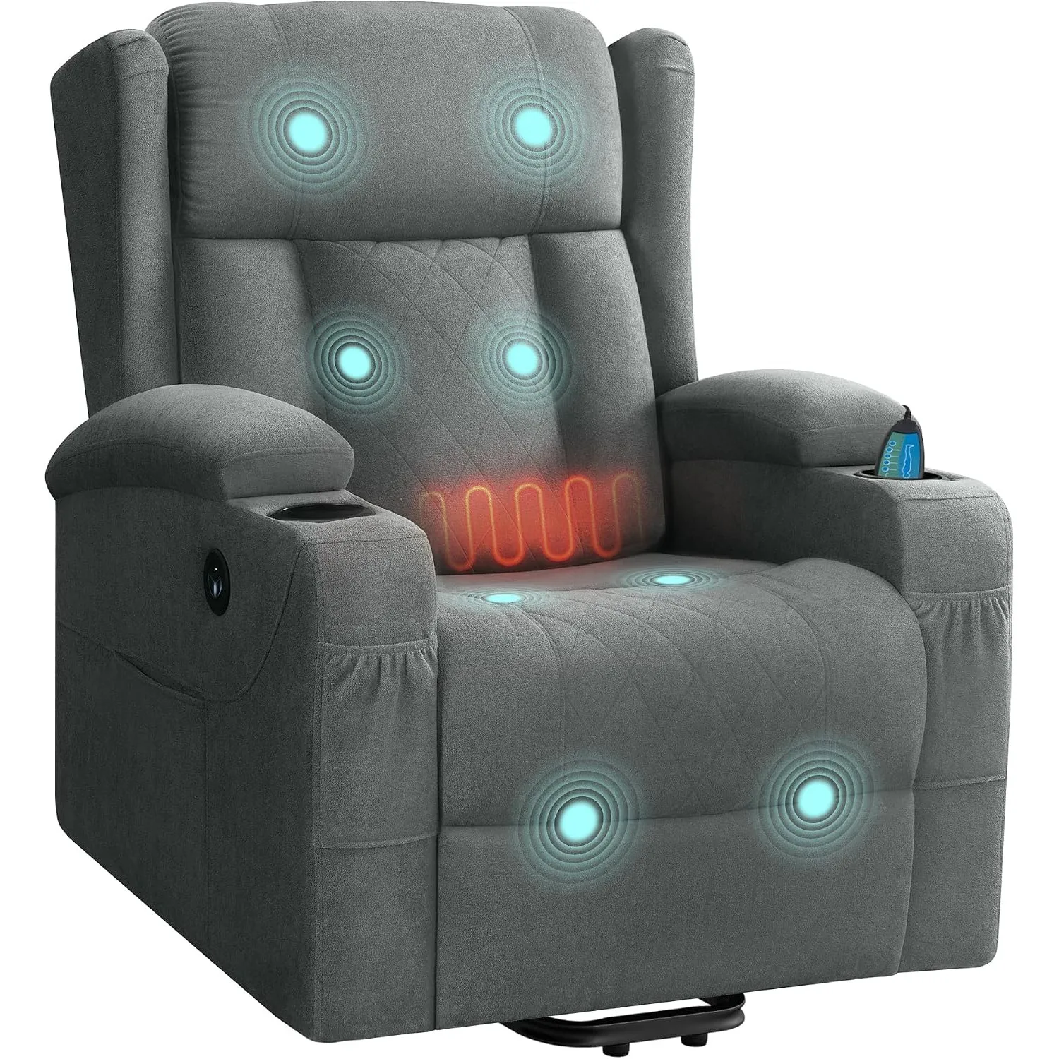 WOLTU Massagesessel elektrisch verstellbar Liegefunktion Frottee Grau
