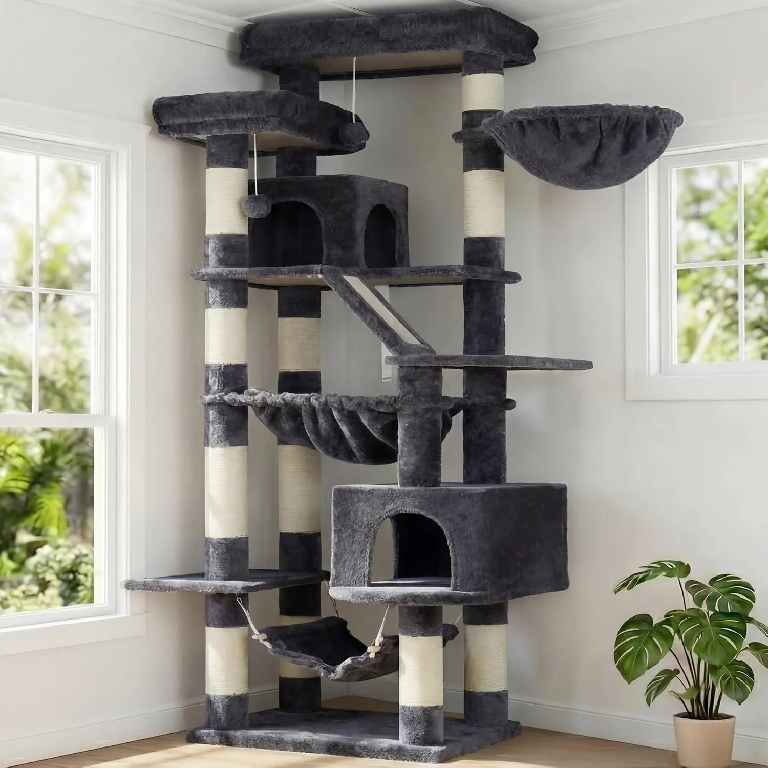 Heybly Kratzbaum, 180cm Katzenturm für Wohnungskatzen Rauchgrau HCT034G
