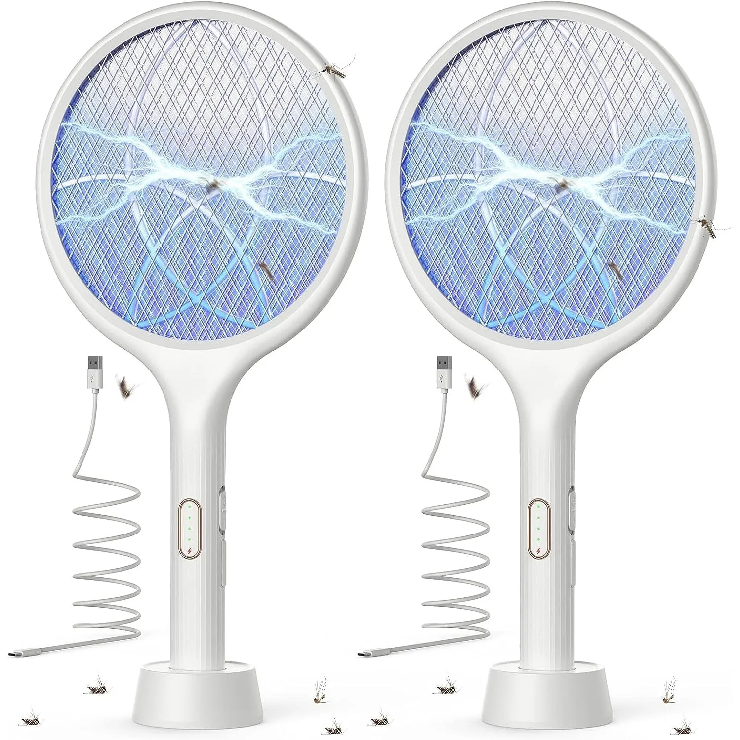YISSVIC Elektrische Fliegenklatsche extra stark 4000V 2 in 1 Weiß 2 STK