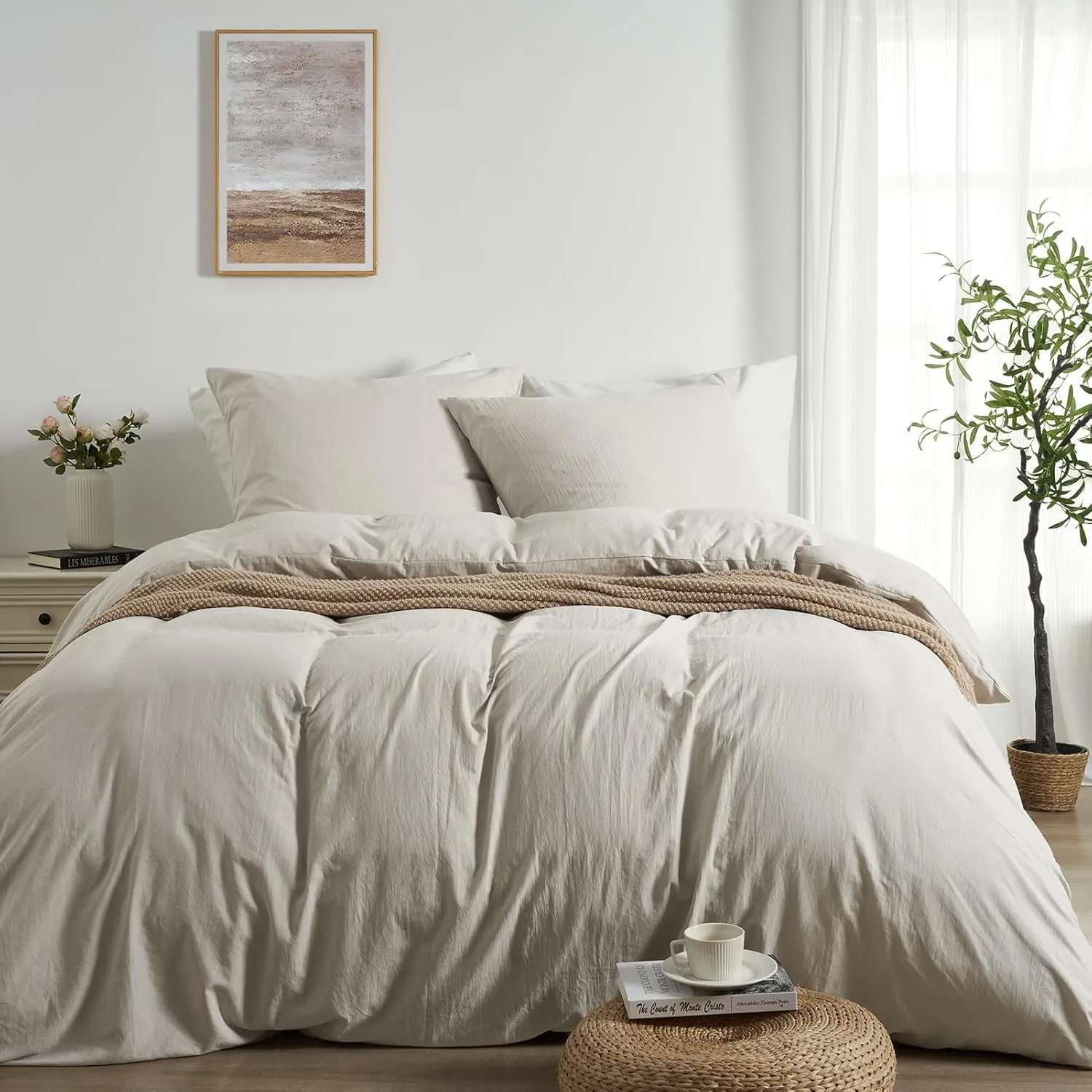 Bettwäsche 155x220 Beige 3 teilig Superweiche Vorgewaschene Mikrofaser Baumwollähnlich ÖKO-TEX 1 Bettbezug 155x220+2 Ki…