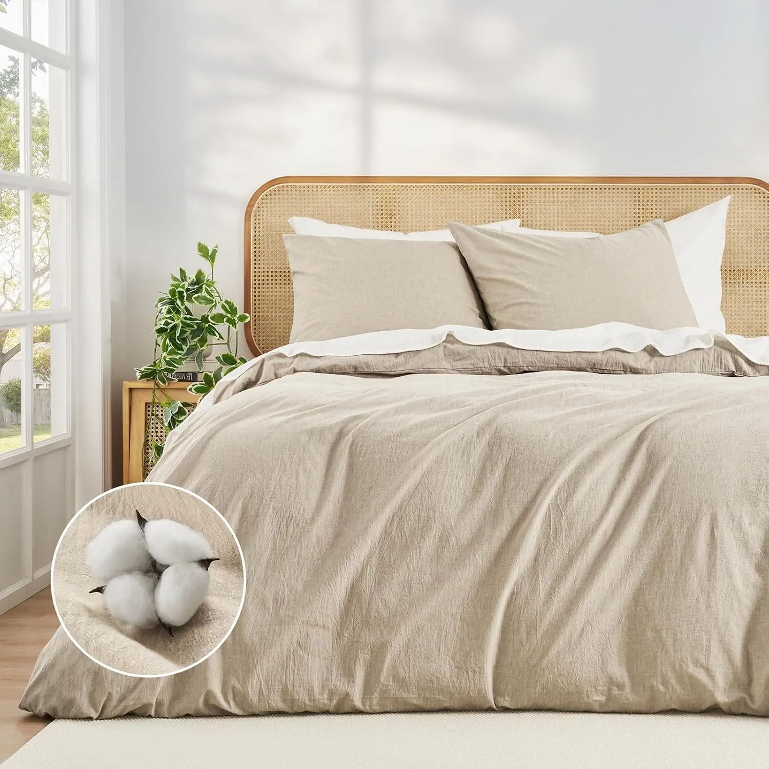Bettwäsche 200x220 Baumwolle Beige Superweiche 100% Vorgewaschene Baumwolle mit Leinenstruktur ÖKO-TEX Bettwäsche 200x2…