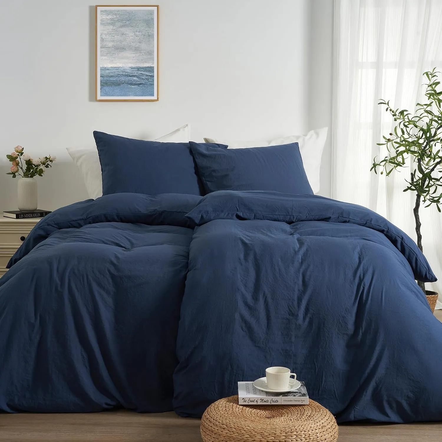 Bettwäsche Blau 135x200 4teilig Superweiche Vorgewaschene Mikrofaser Baumwollähnlich ÖKO-TEX 2 Bettbezüge 135 x 200+2 K…