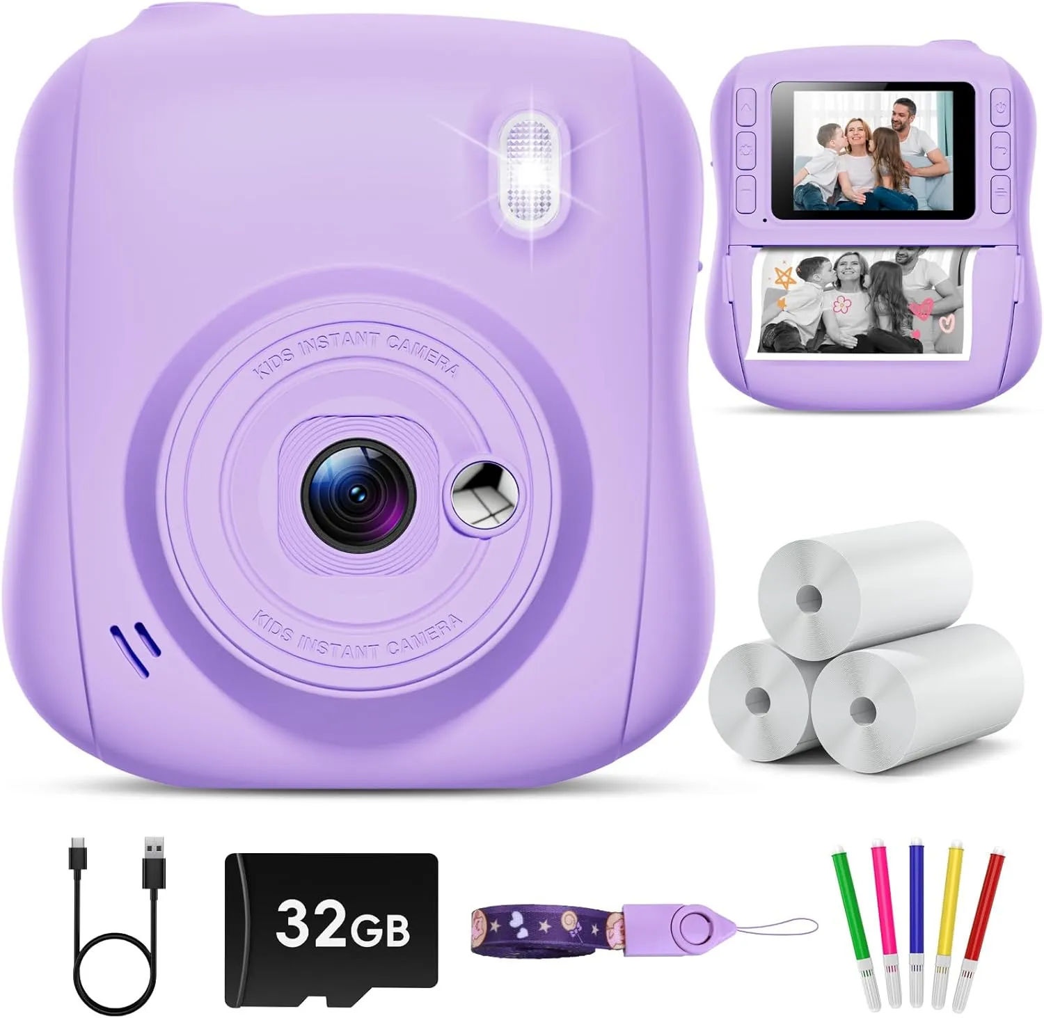 Hangrui Kinderkamera Sofortbildkamera, 14MP Sofortbildkamera Kinder mit 32G Karte & Druckpapier, 1080P Kamera Kinder So…