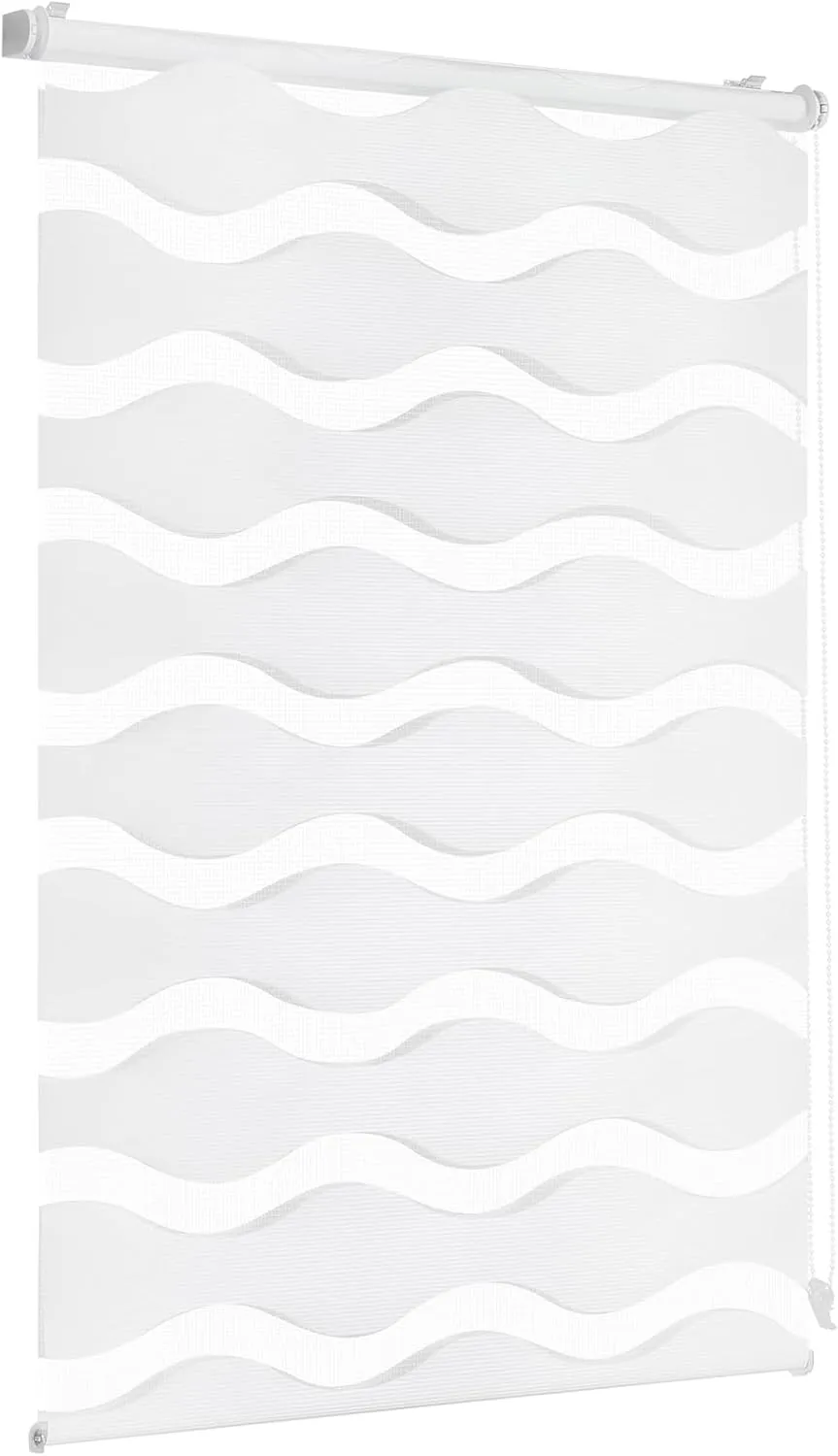 Sekey Double Roller Blind Waves Klemmfix No Drilling for Windows Double Roller Blind 95 cm Wide Duo Roller Blind Wave B…