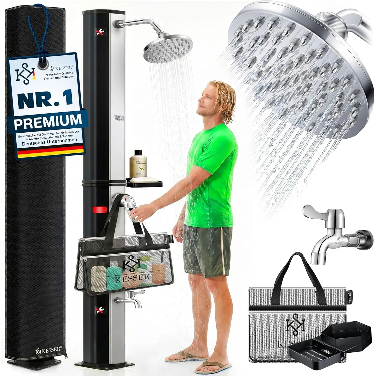 KESSER® Solardusche 40L Gartendusche, Solar Dusche für Garten & Pool mit warmem Wasser, Pooldusche ohne Strom, Regendus…