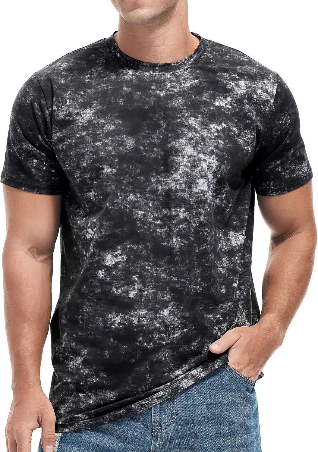USALL Men's Summer Print T-Shirt 95% Cotton Casual Breathable Men's T-Shirt Short Sleeve