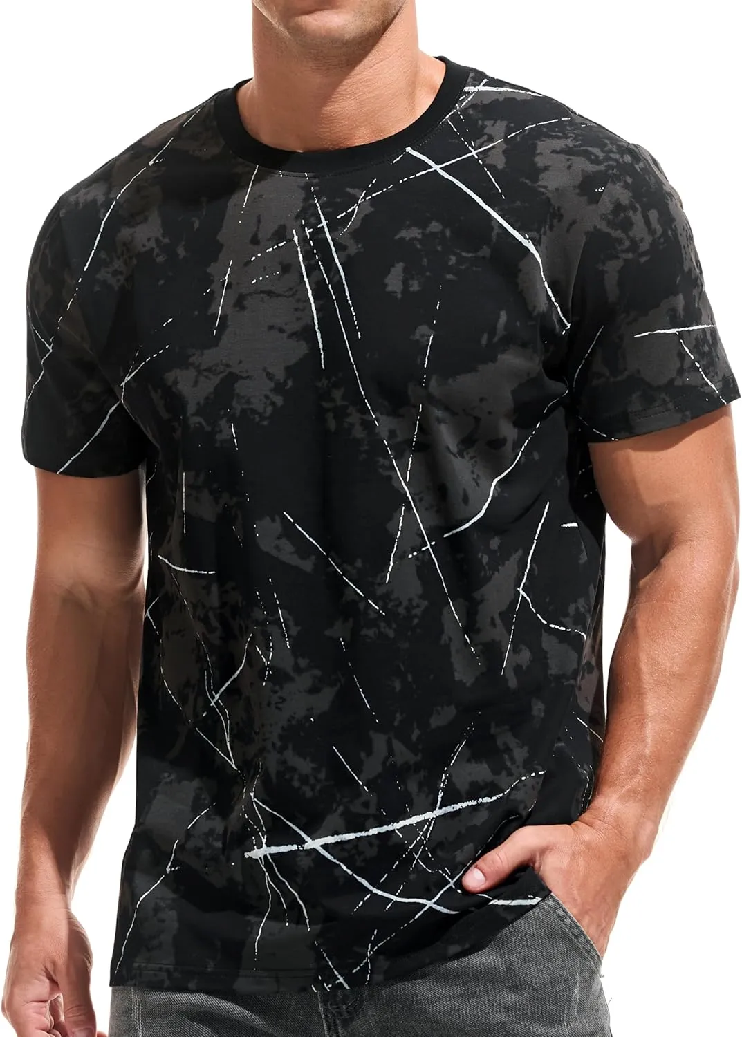USALL Men's Summer Print T-Shirt 95% Cotton Casual Breathable Men's T-Shirt Short Sleeve