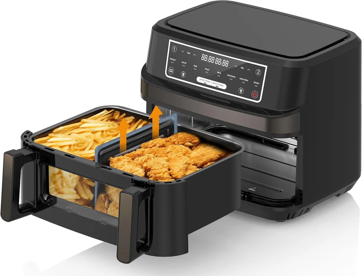 Heißluftfritteuse 2 Kammern | 12L Airfryer Doppelkammer Einkammer Verstellbar, 2600W 8 in 1 Heissluftfritteuse Doppelkammer Temperatur Separat Regeln Touchscreen, Doppel Air Fryer XXL Mit Sichtfenster