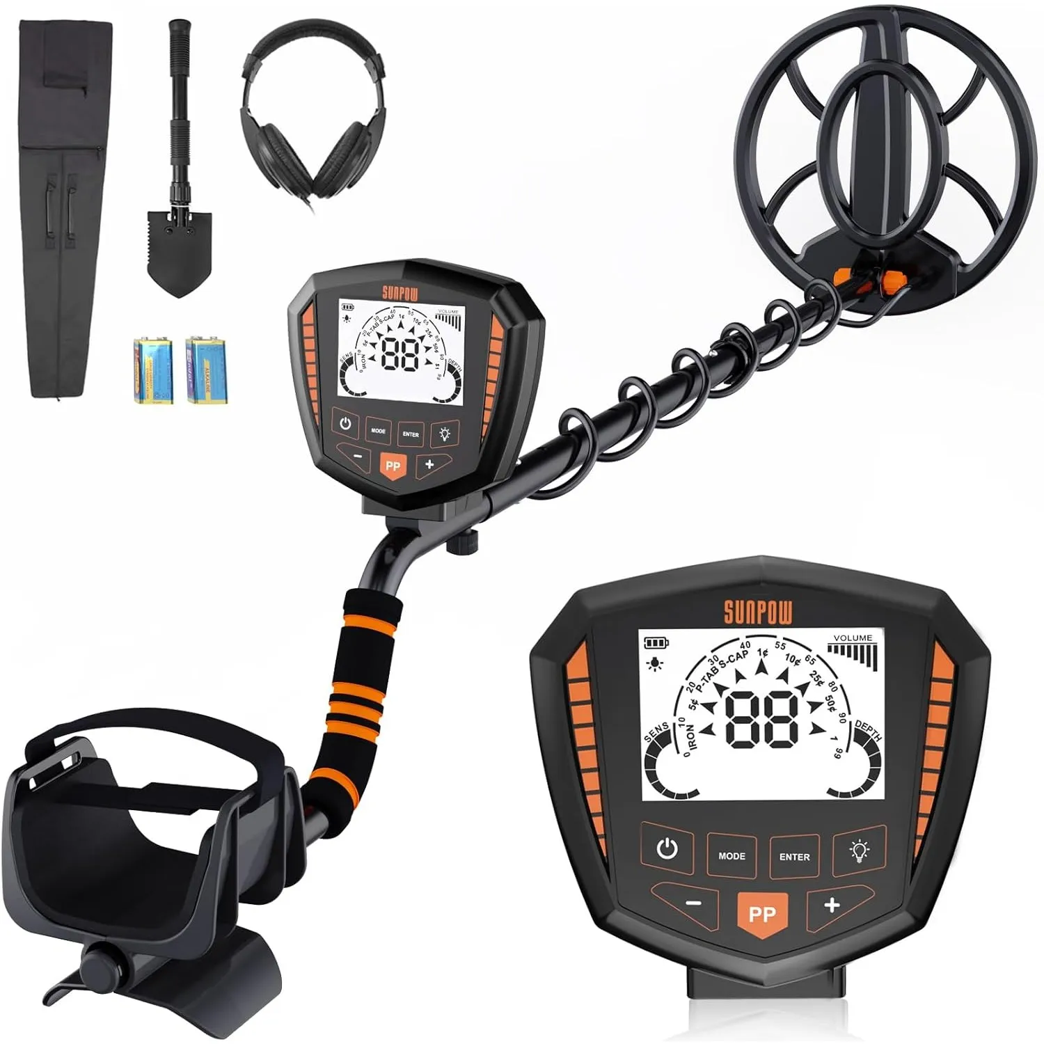 SUNPOW Metalldetektor Profi Set, IP68 Wasserdicht Spule, Identifiziert 9 Arten Von Metallen, Hohe Genauigkeit, 10 Zoll …