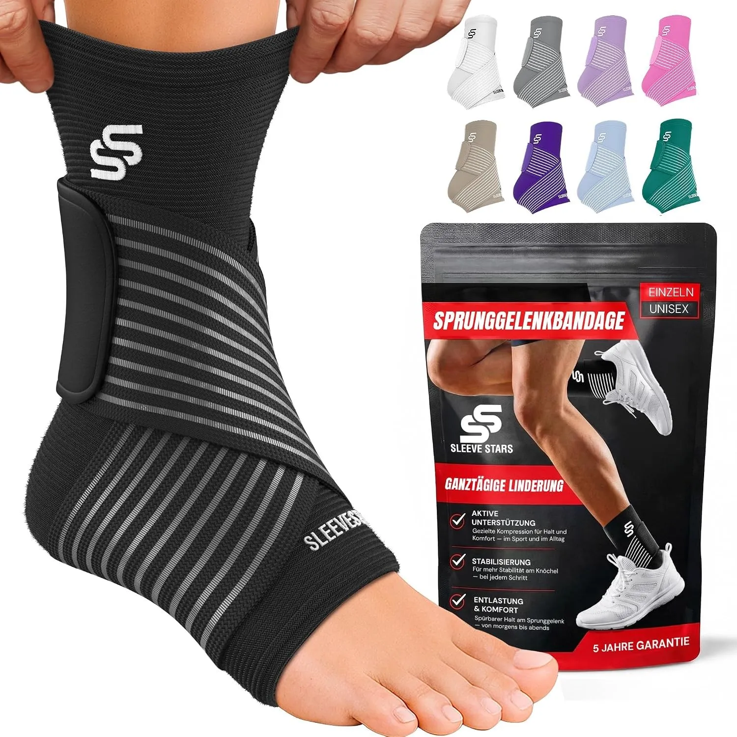 Knöchelbandage Sprunggelenk | Bänderriss Entlastung & Fußbandage | schwarz
