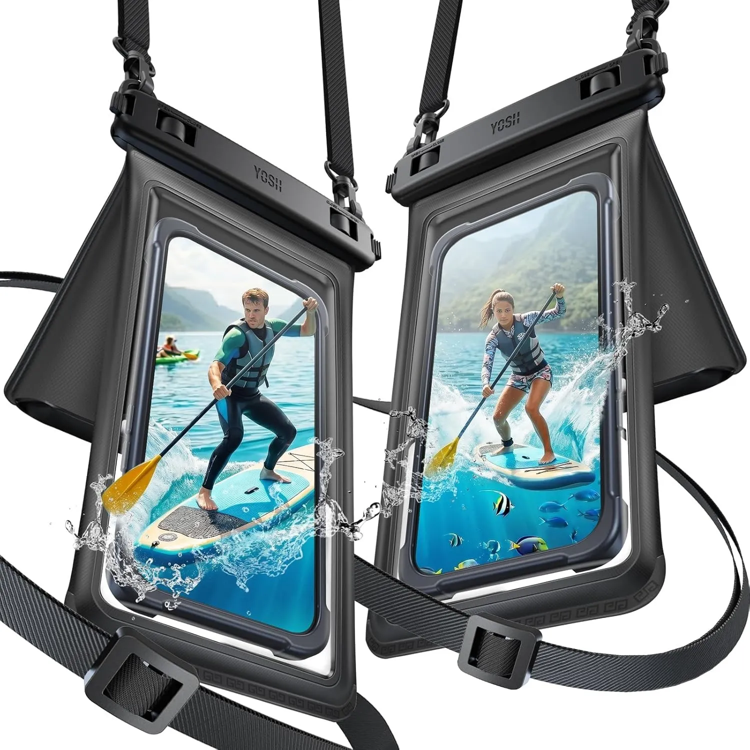 YOSH wasserdichte Handyhülle [3D Doppelte Taschen] 2 Stück, bis zu 7,5" | IPX8 Wasserfeste Handyhülle für Schwimmen, Wa…