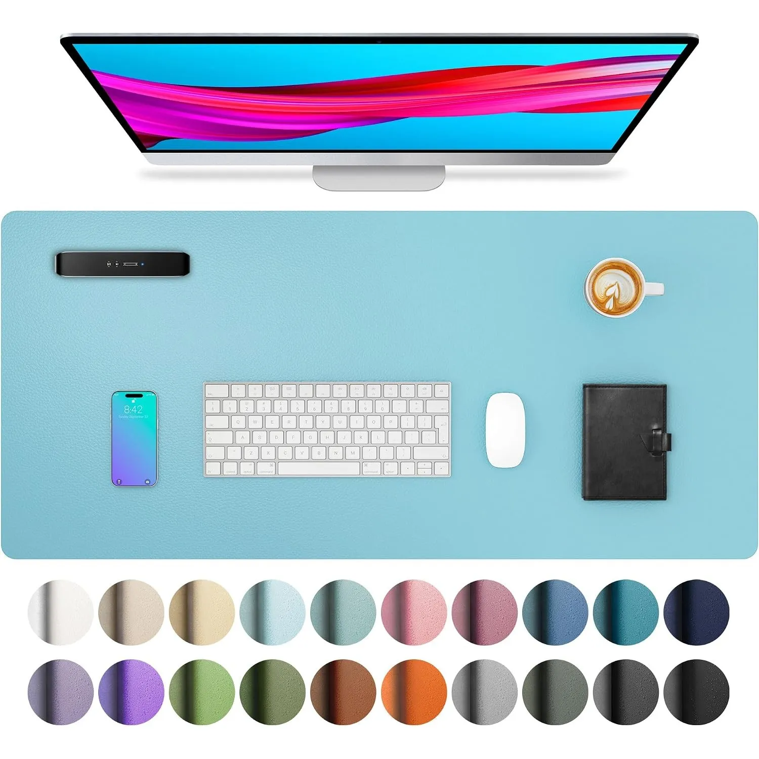 Aothia Schreibtischunterlage,Mauspad mit Leder und Rutchfeste Wildleder,Multifunktionales Office Mousepad Laptop Schrei…