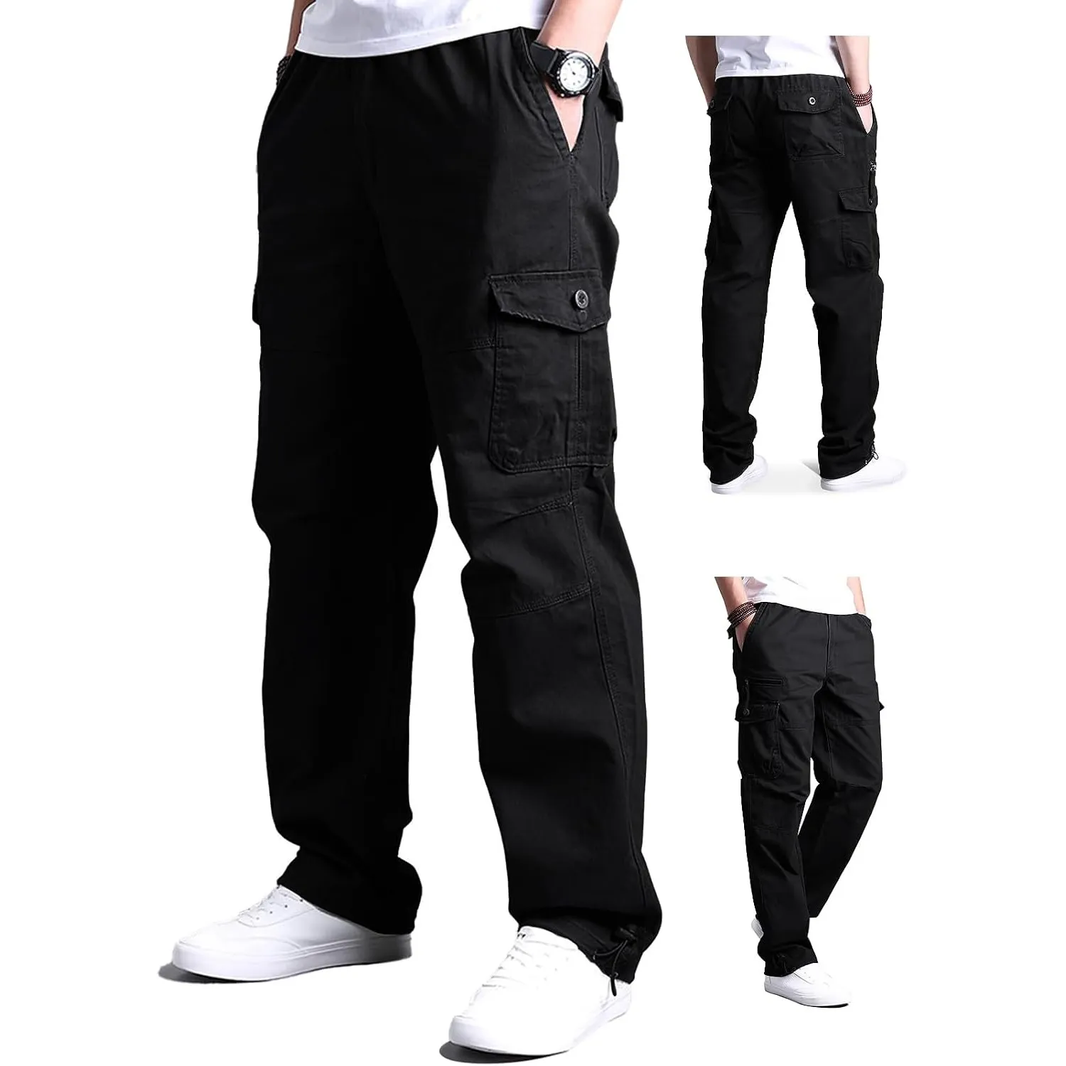 Aotoyou Cargohose Herren Baumwolle Cargo Hose Lang Freizeithose