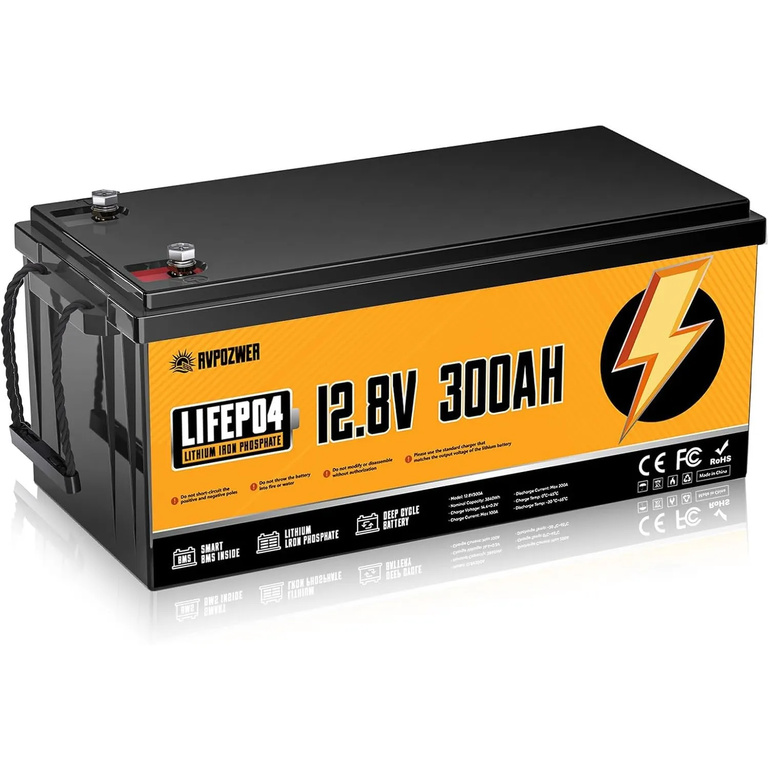12V 300Ah LiFePO4 Batterie, Eingebauter 200A BMS, 18000 Tiefzyklen, Gruppe 31, Leichte Lithium-Eisenphosphat-Batterie f…