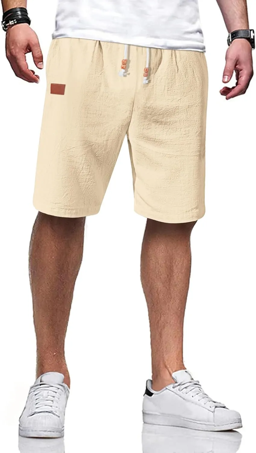 TARAINYA Leinen Kurze Hosen Herren Baumwolle mit Gummizug Freizeithose Shorts Herren Sommer Casual Leicht mit Taschen