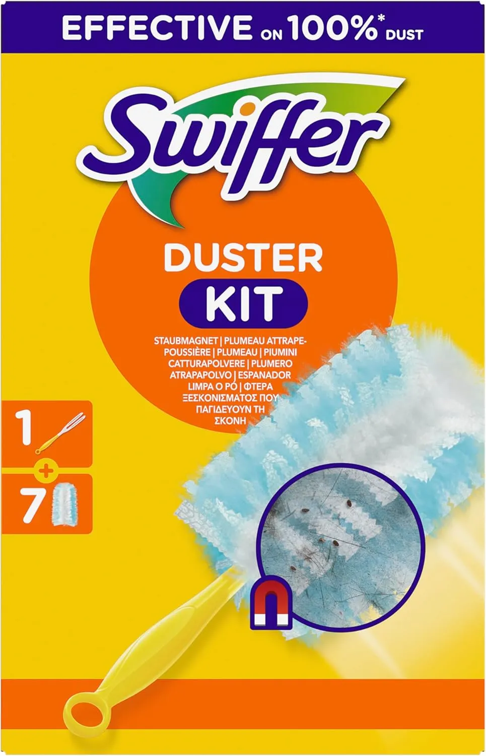 Swiffer Staubmagnet Starter-Set (1 Griff + 7 Nachfülltücher) Fängt Und Schließt 3-mal Mehr Staub Und Haare Ein Als Herk…
