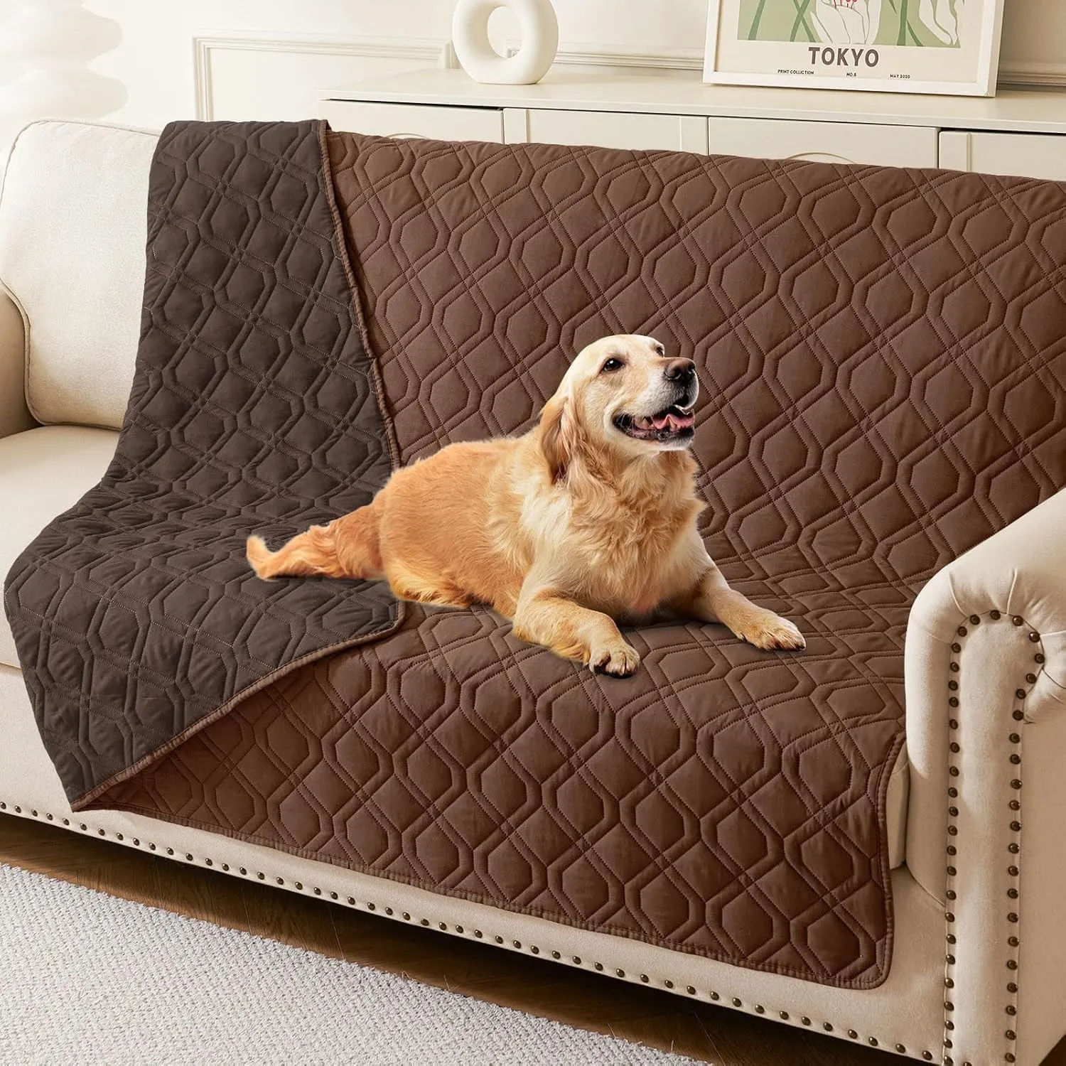 Homaxy Hundedecke Wasserdicht, 203x152cm, Braun+Schokolade | Hundematte Outdoor Waschbar, Wendedecke Hunde Decke, Weich…