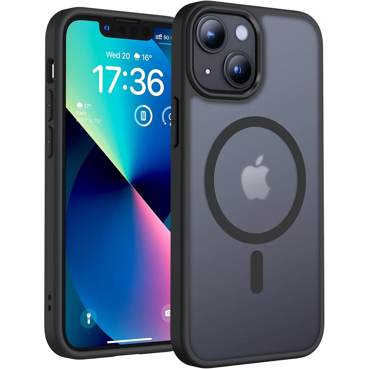 TOCOL für iPhone 13 Mini Hülle, Kompatibel mit MagSafe, Matt Schwarz | Starke Haftkraft Magnetring, Kameraschutz mit erhöhten Rändern, Militärschutz Stoßfest Kratzfest, Durchscheinend Rückseite