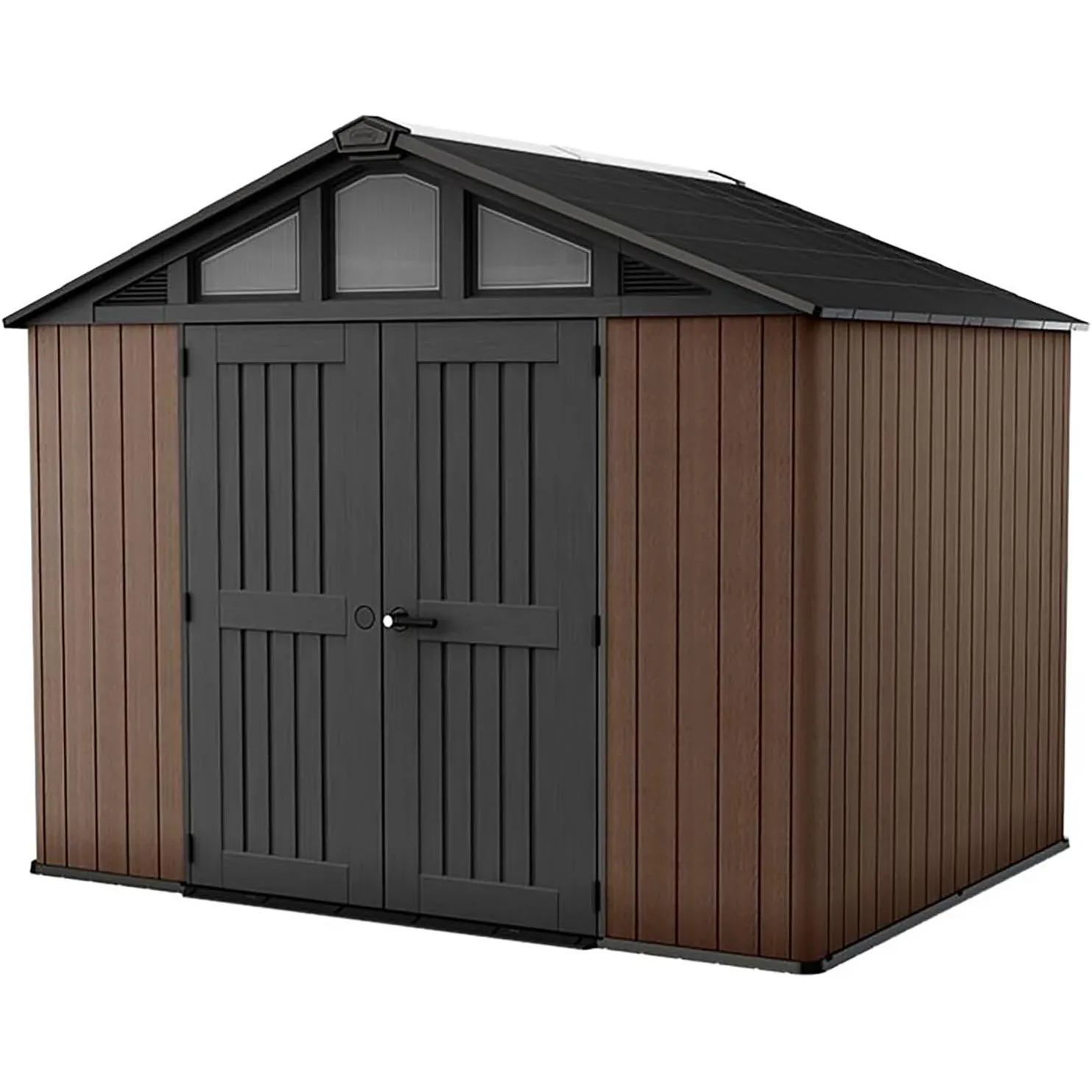 KETER Stronghold 10x8 Gartenhaus braun - Gerätehaus mit 7,1 m² Grundfläche, 6 Fenstern, Doppeltüren, stahlverstärkt, Ho…