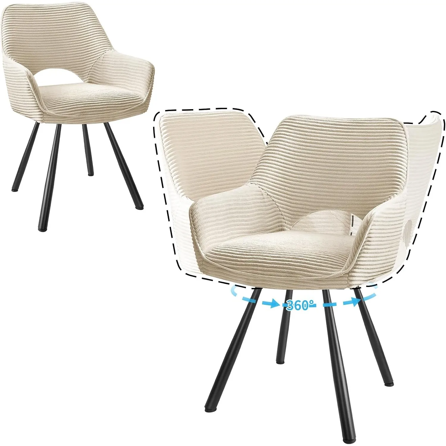 JIJIAN 2er Set 360° Drehbare Esszimmerstühle mit Armlehnen, Beige