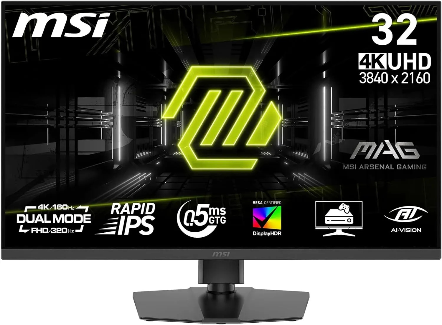 MSI, MAG 322URDF E16, 32-Zoll, 4K UHD, 3840x2160, Gaming-Monitor, Rapid IPS, 0,5ms, DisplayHDR 400, Eye Care, AI Vision…
