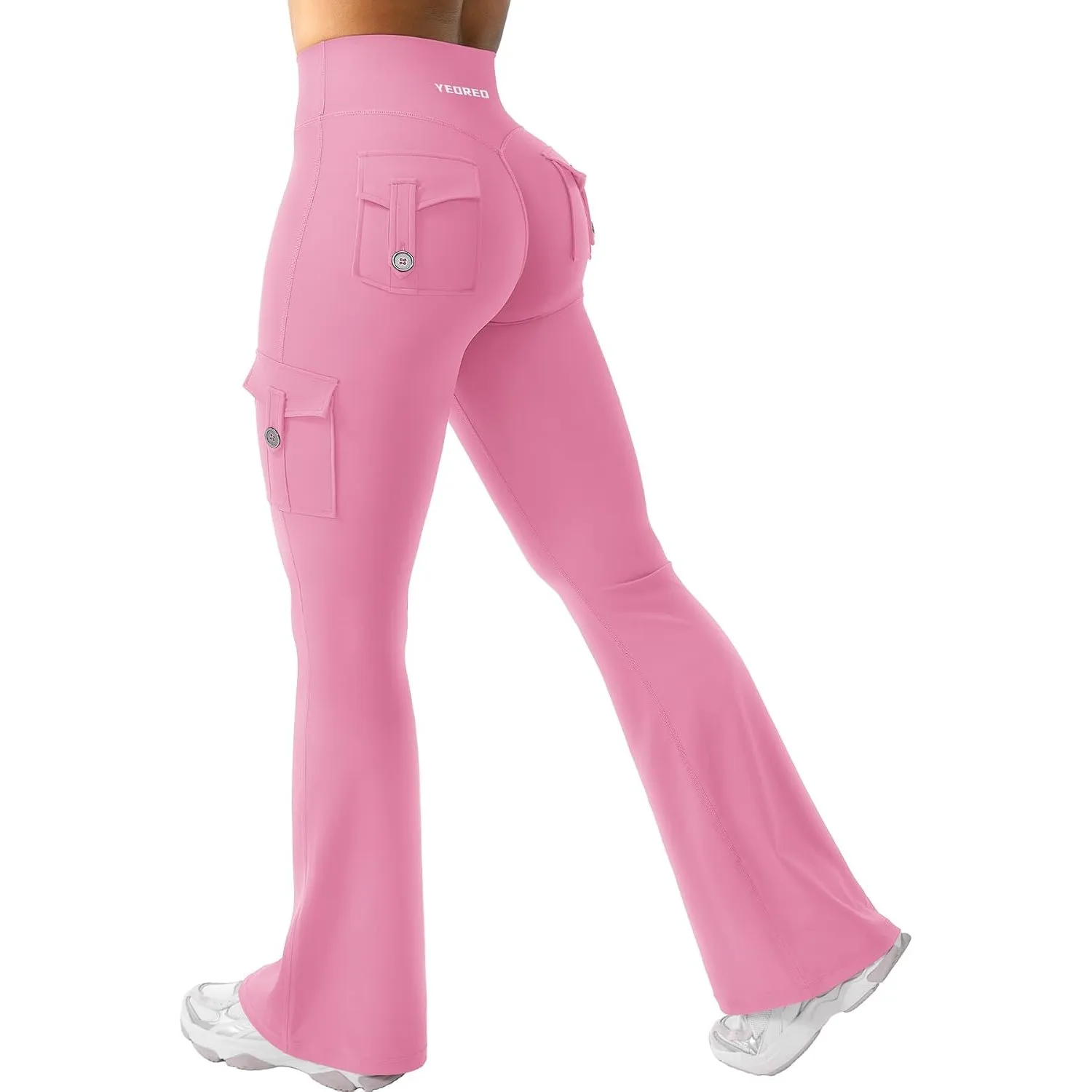 YEOREO CoreFlex Damen Invisible Scrunch Flare Leggings mit 4 Pockets