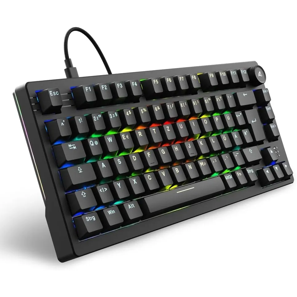 Sharkoon Skiller SGK25 RGB, Gaming Tastatur, 75% Layout, Hot Swap, Huano RED geschmierte Schalter, schwarz