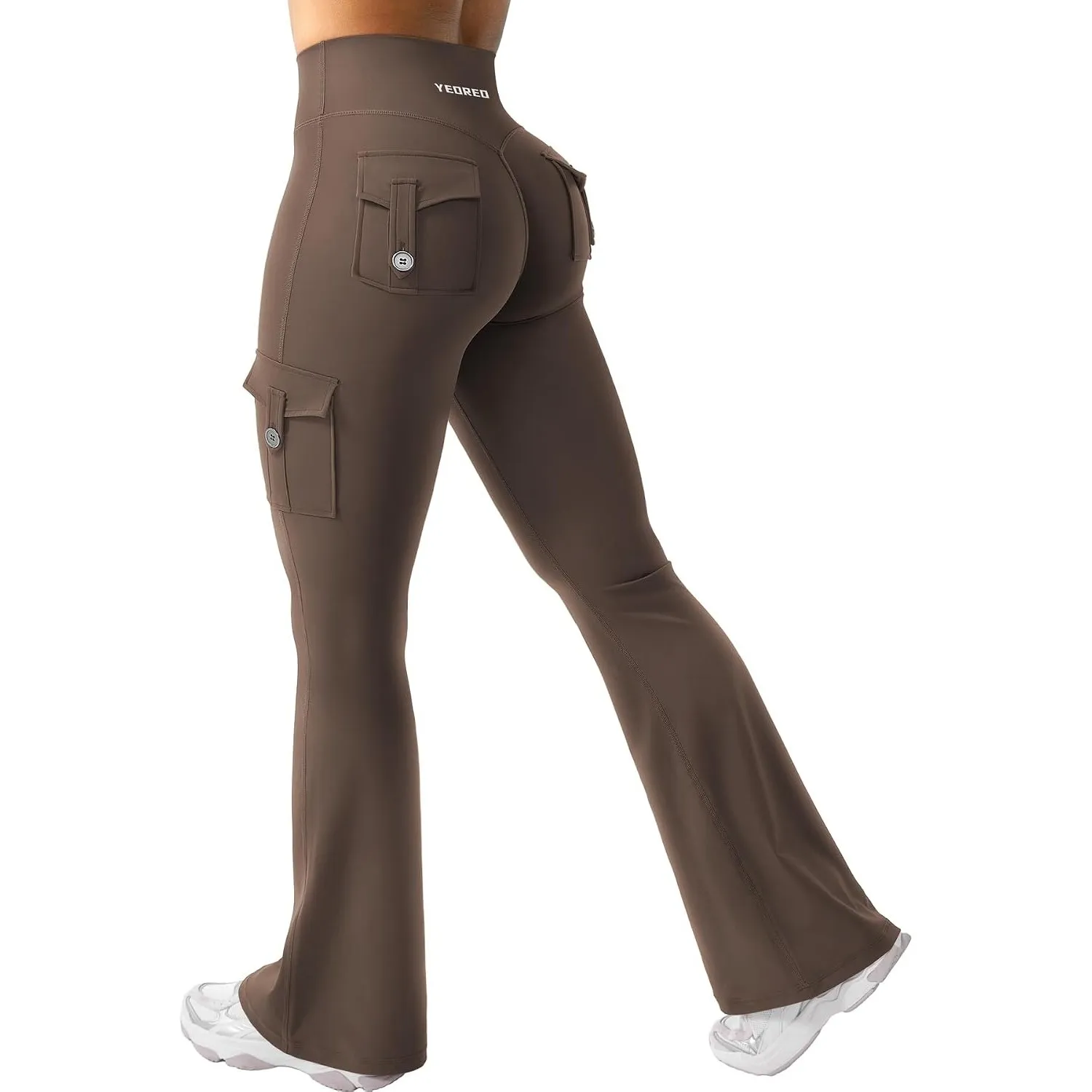 YEOREO CoreFlex Damen Invisible Scrunch Flare Leggings mit 4 Pockets