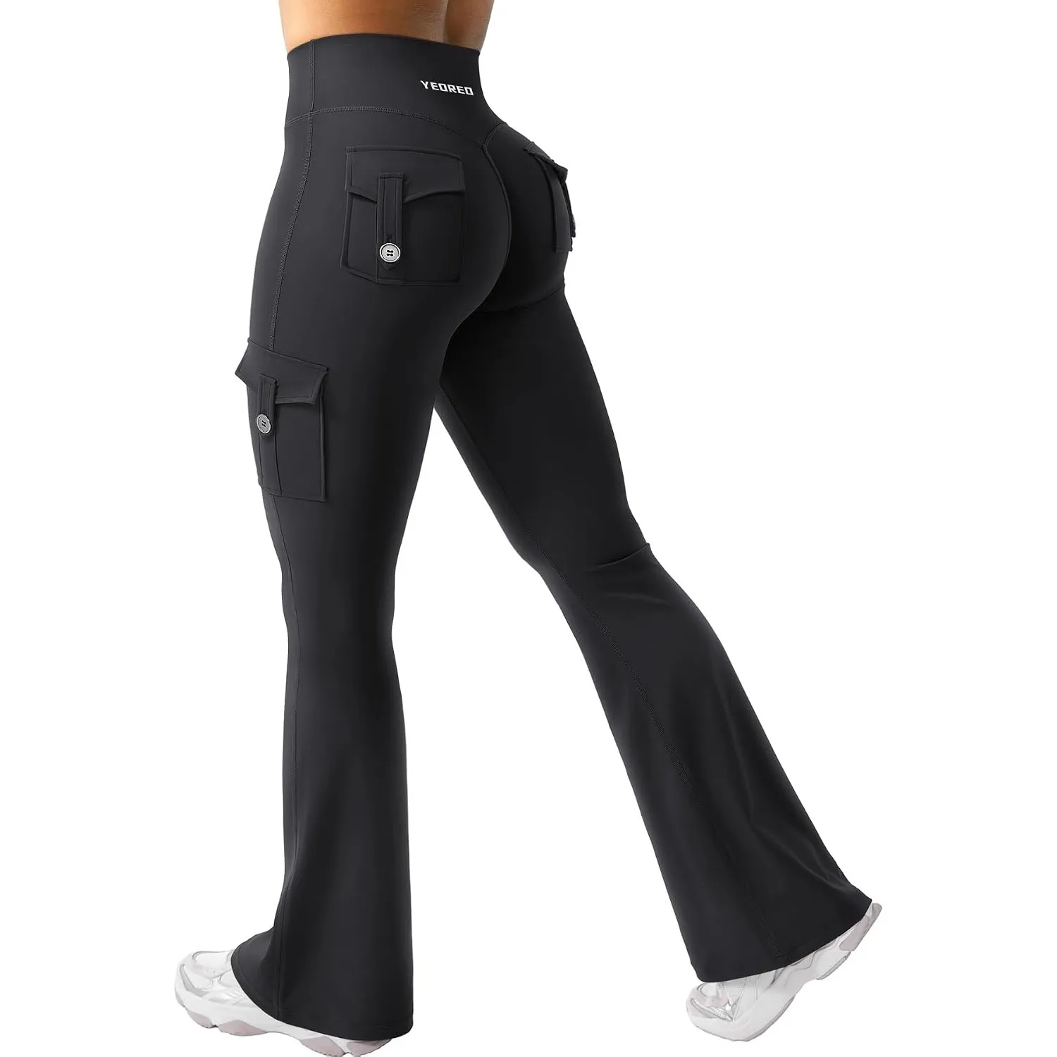 YEOREO CoreFlex Damen Invisible Scrunch Flare Leggings mit 4 Pockets