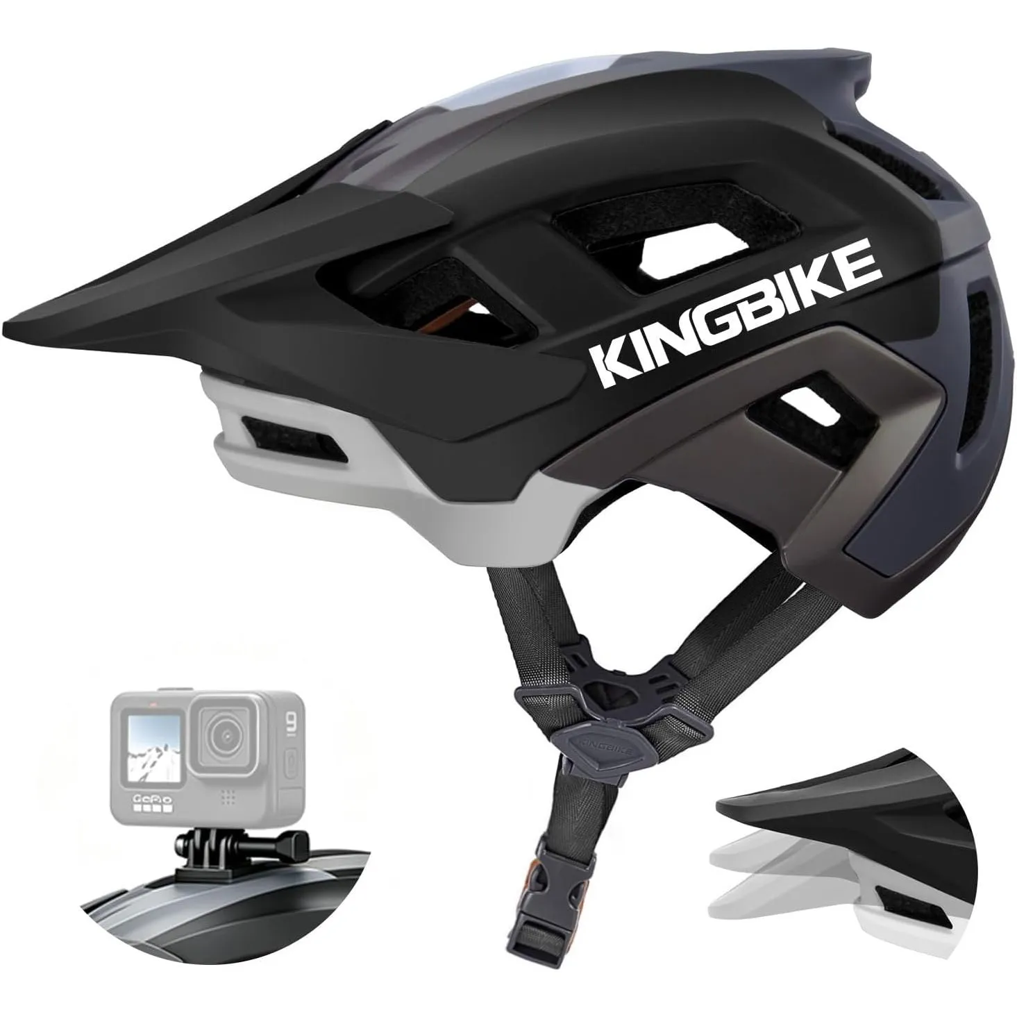 KINGBIKE Professioneller Mountainbike Helm E-MTB NTA-8776 E-Bike Sicherheitshelm mit 3-stufig verstellbarem Visier & Ka…