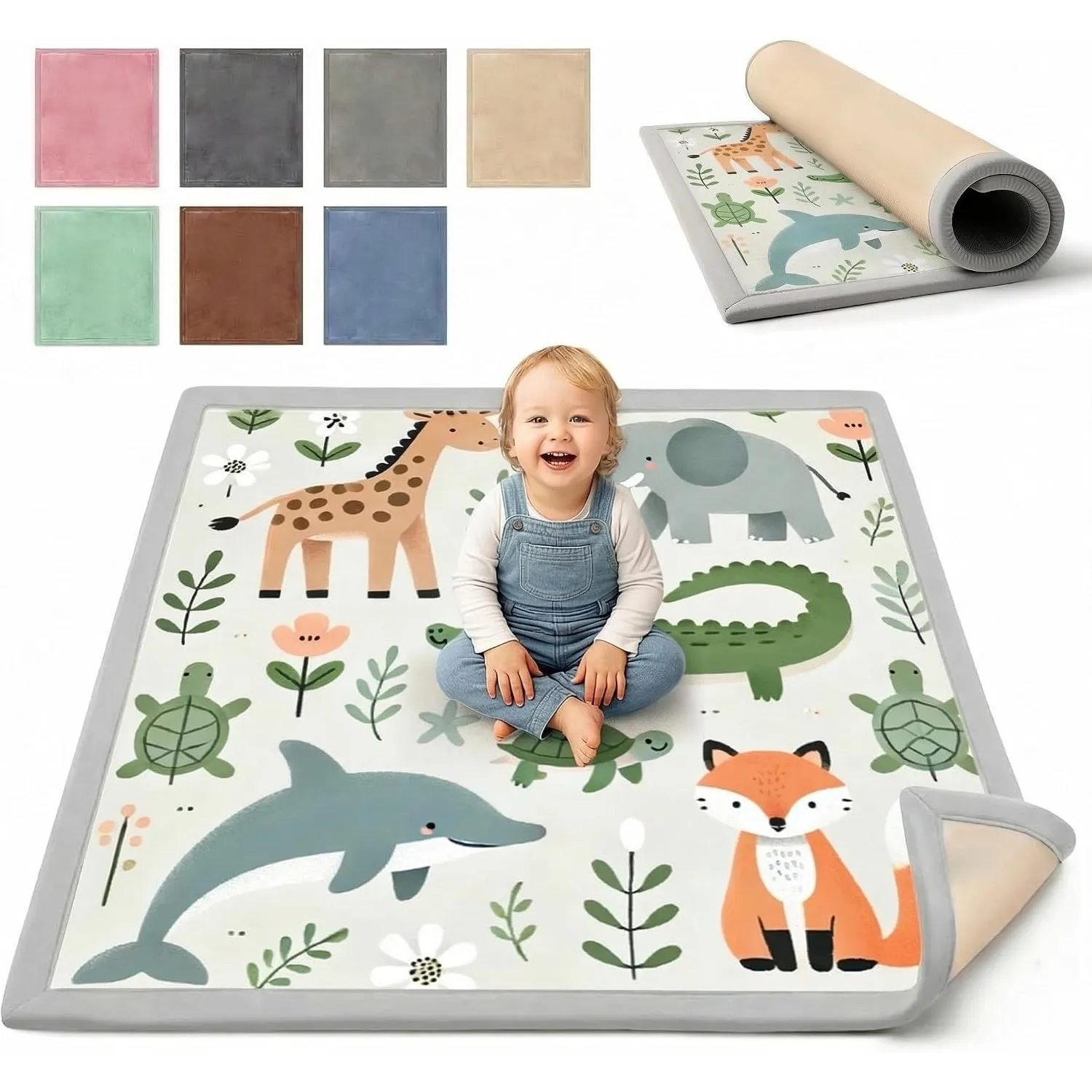 BabybeFun Krabbelmatte Baby - kuschelig weich - 3cm Dicke Spielmatte - schützt vor Stößen - Teppich Kinderzimmer 150x15…
