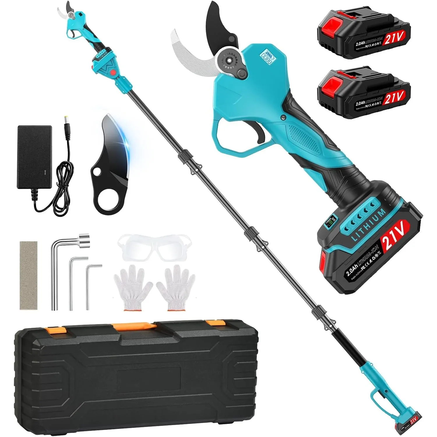 Professionelle elektrische Gartenschere 21 V, 4000 mAh, Öffnung 50 mm mit 200cm Stange Sk7-Klingen,Baumschere mit Displ…