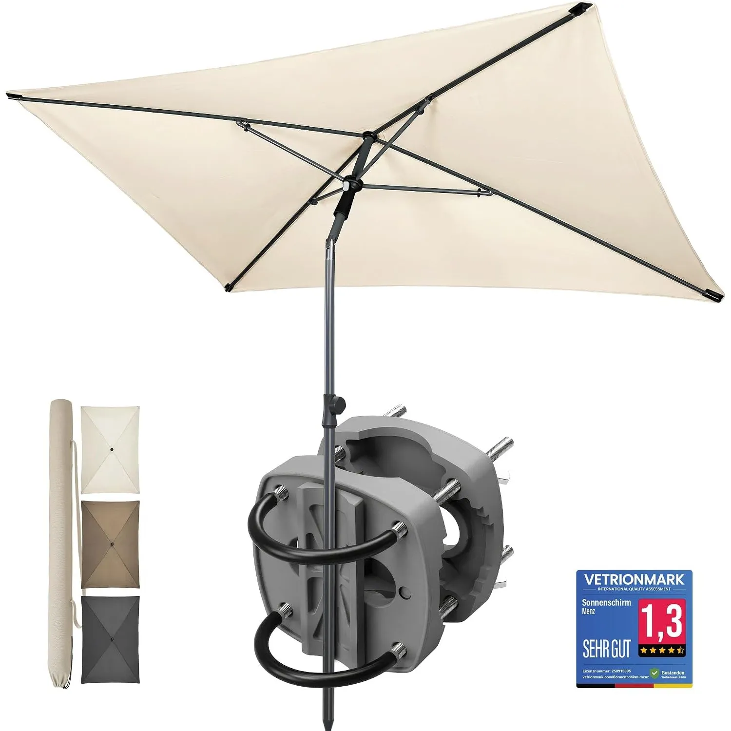 4smile Sonnenschirm Balkon SET 3-in-1, Sonnnenschutz Balkon, UV50+ Sonnenschirm rechteckig 200 x 125 cm + Sonnenschirmh…