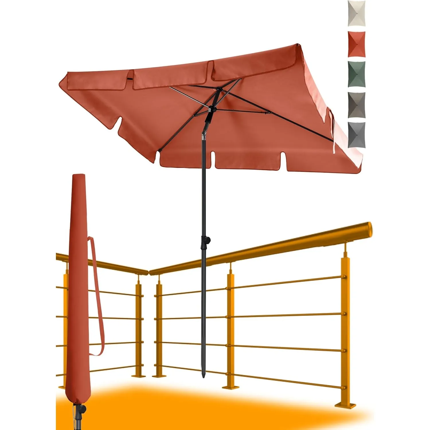 4smile Sonnenschirm Balkon 200 × 125 cm, Sonnenschirm rechteckig mit UPF 50+, 45° knickbar & höhenverstellbar, Balkonsc…