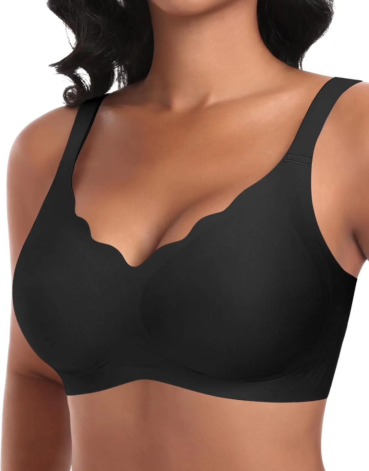 Ganado Damen Nahtloser BH Ohne Bügel Tiefem V-Ausschnitt gewellte Ränder Bequemer BH Bralette Soft BHS Bügellos Bustier…