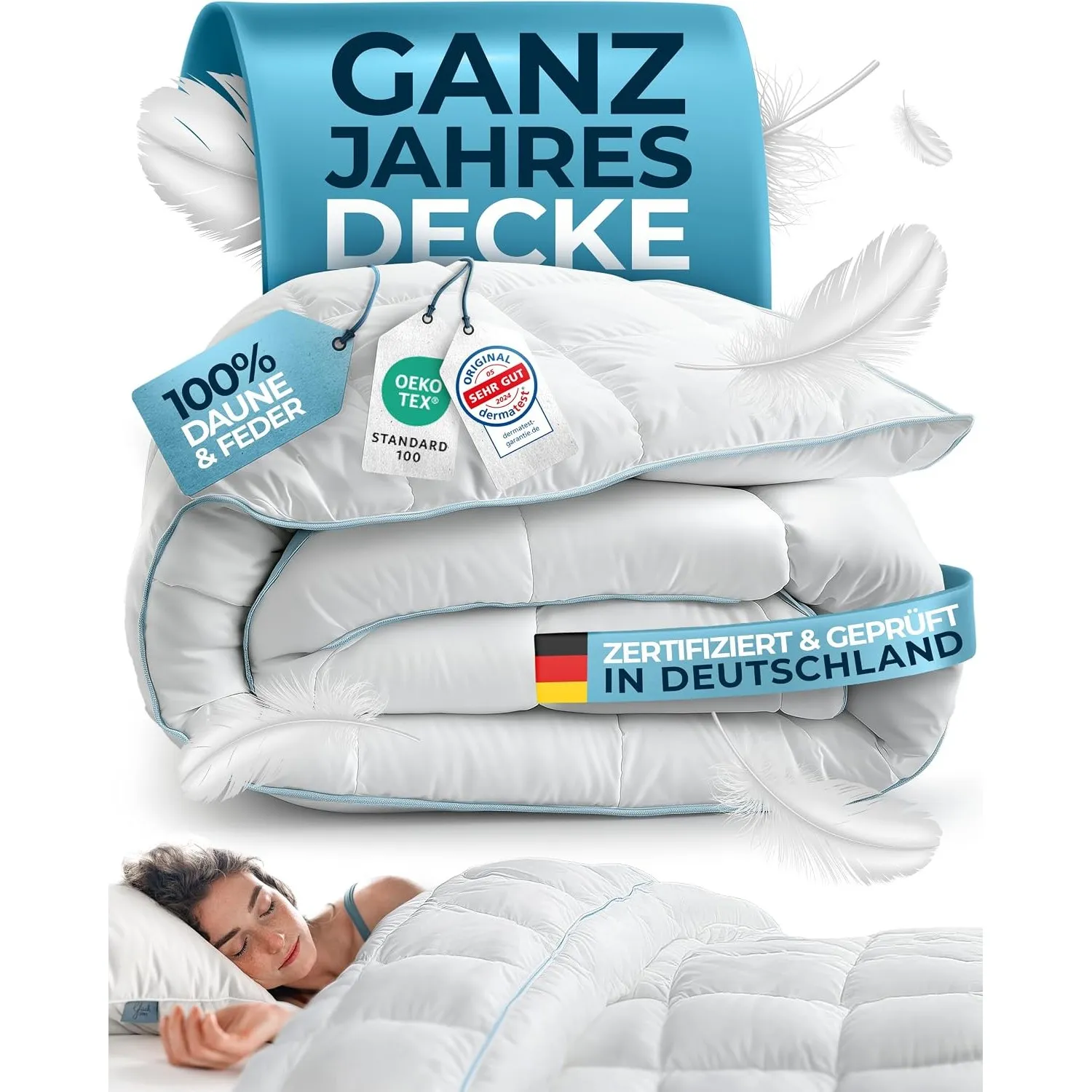 Glückstoff® Feder- und Daunendecke 155x220cm [Zertifiziert in Deutschland] - Bettdecke Daunen und Federn - Federbettdec…