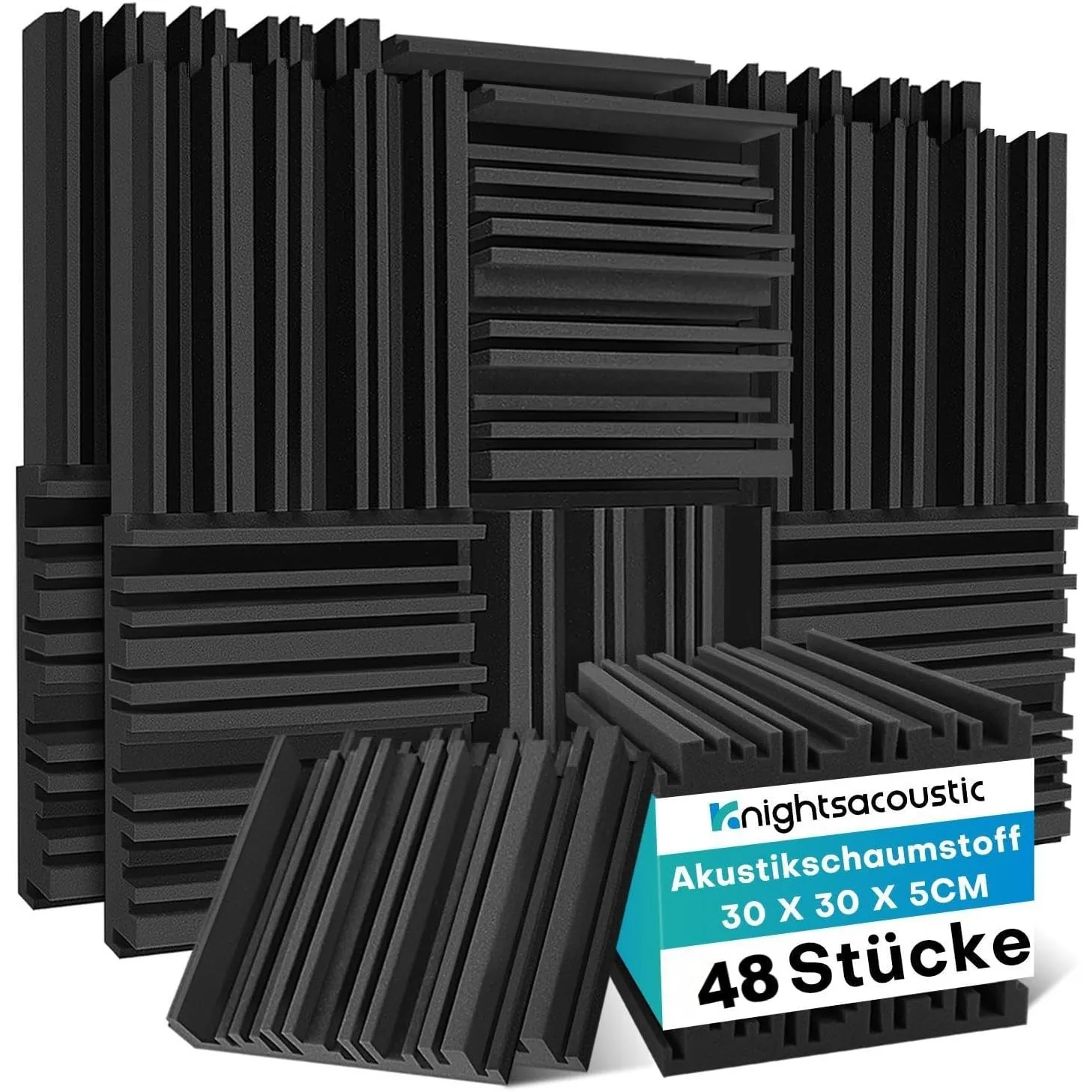 48 Stück Akustikschaumstoff Schaumstoffplatte, Schalldämmung Akustikpaneele, 5 x 30 x 30 cm Schallabsorber Akkustikscha…