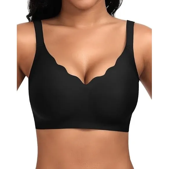 Jiuday BH Damen ohne Bügel Große Brüste Soft Bequemer Jelly Bra Nahtloser Push Up BH Seamless T Shirt Bügelloser Gepols…