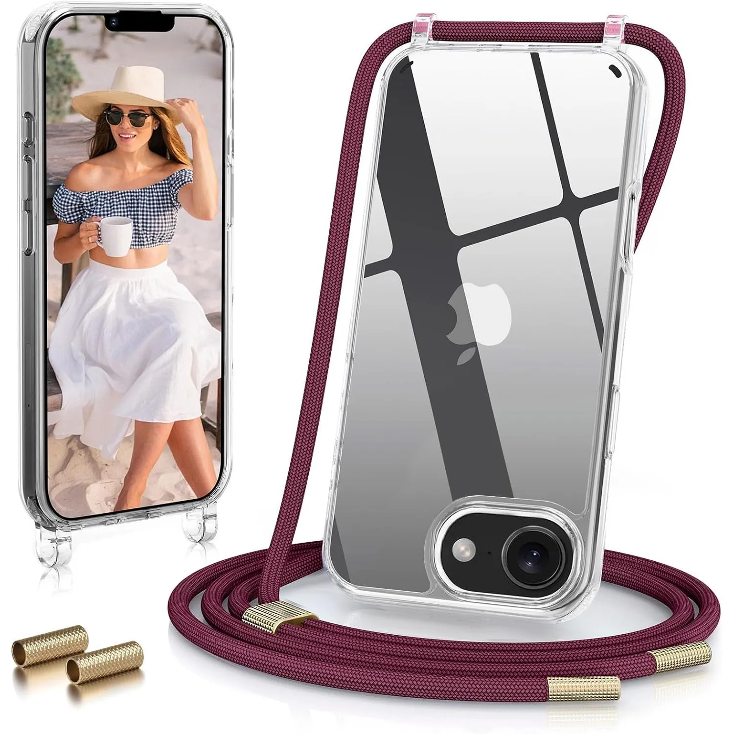 GOODVISH Handykette für iPhone 16e/iPhone 17e Hülle mit Band, Weinrot | Necklace Handyhülle für iPhone 17e 2026 Schutzh…