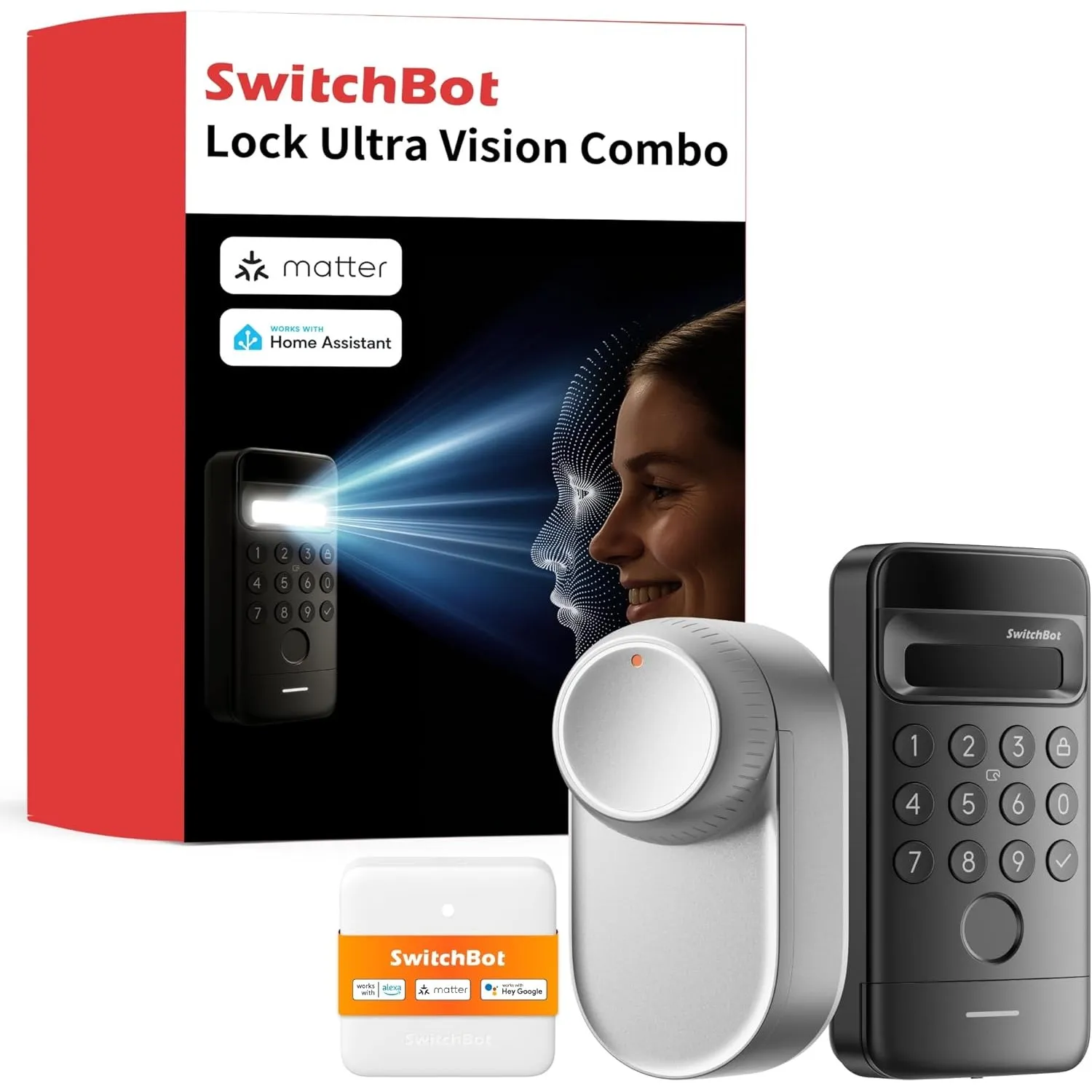 SwitchBot Smart Lock Ultra mit 3D-Gesichtserkennung&Fingerabdruck für Haustür – Elektronisches Türschloss zum Nachrüste…