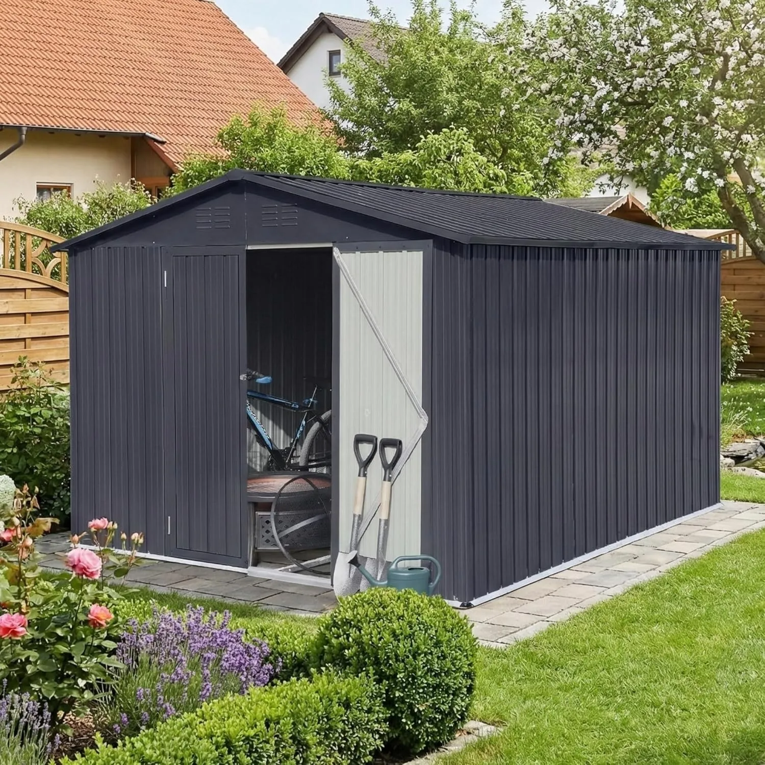 Albatros Gerätehaus 2XL RAL7016 | 259x313x192cm, 15,5m³, abschließbar | Gartenhaus & Geräteschuppen, inkl. Schloss & We…