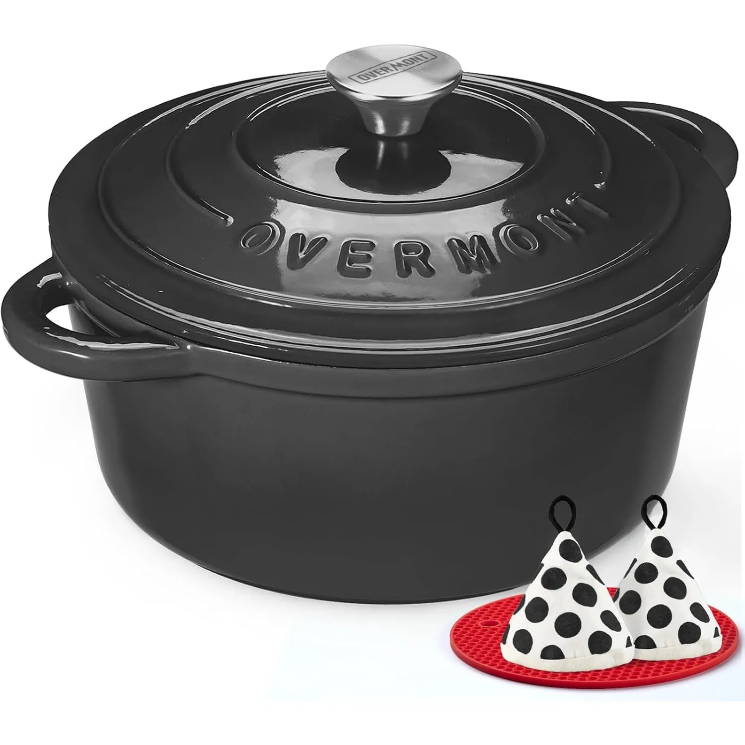 Overmont Bräter Emaille Gusseisen Topf - Schmortopf 26cm backofengeeignet - mit Deckel und Kochbuch - für Küche Backen …