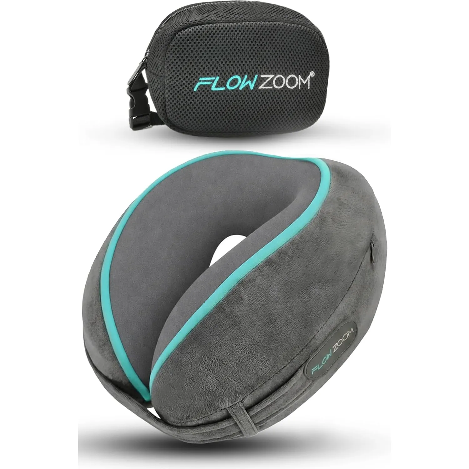 FLOWZOOM Dream Pro - Nackenkissen mit extra seitlicher Stütze und flexibel einstellbarem Klettverschluss - Reisekissen …