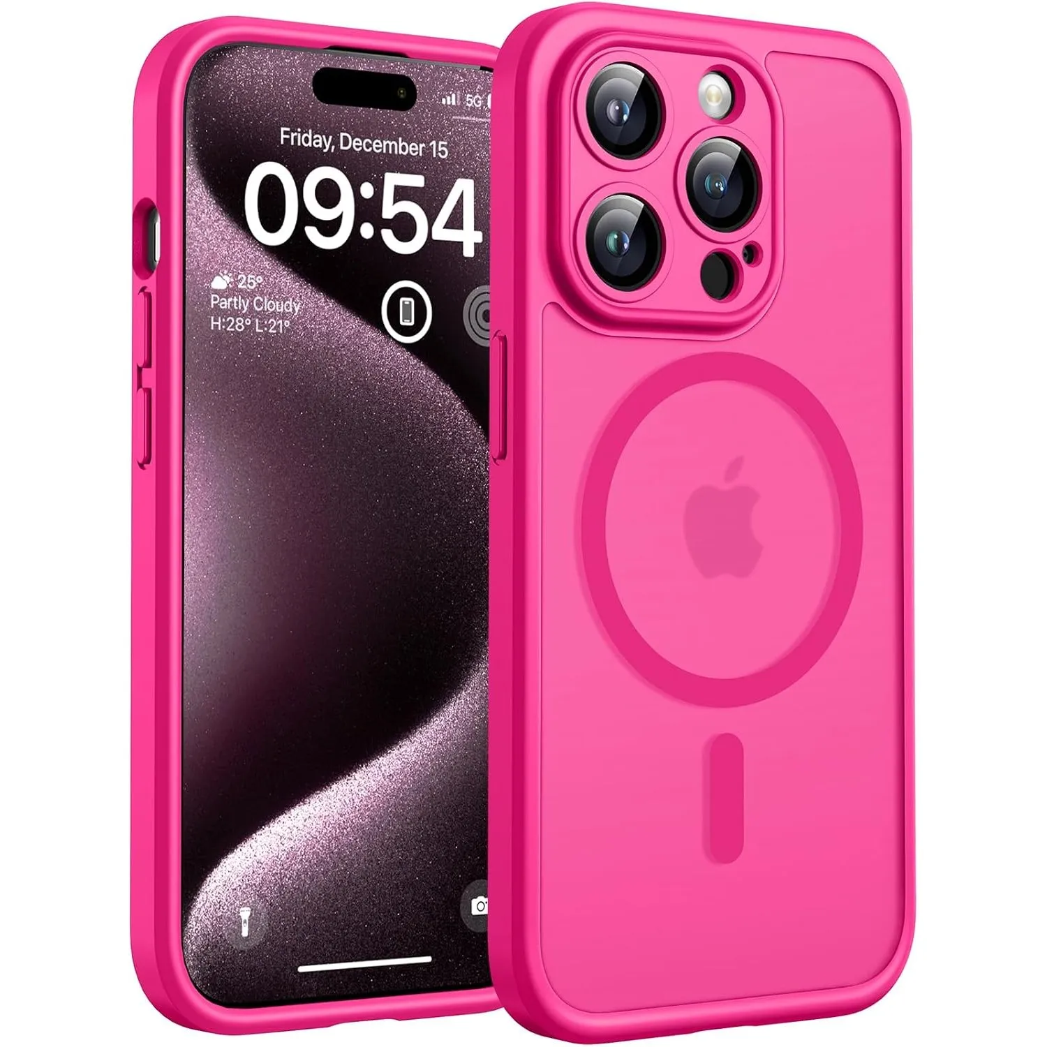 TOCOL für iPhone 15 Pro Max Hülle, Kompatibel mit MagSafe, Heißes Rosa