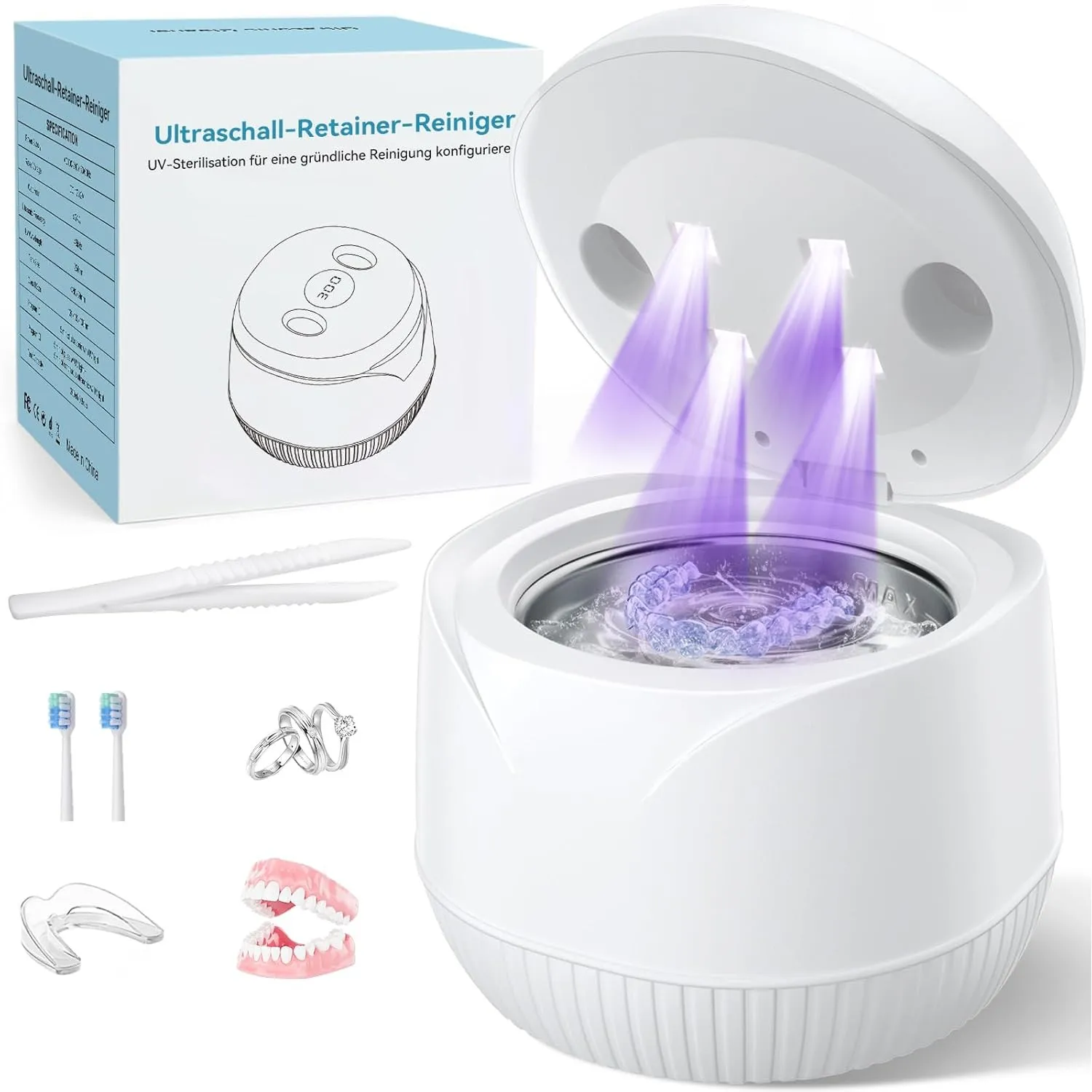 Ultraschallreinigungsgerät 45000Hz UV Ultraschallreiniger 200ML Dental Pod - Ultrasonic Cleaner für Zahnersatz, Retaine…